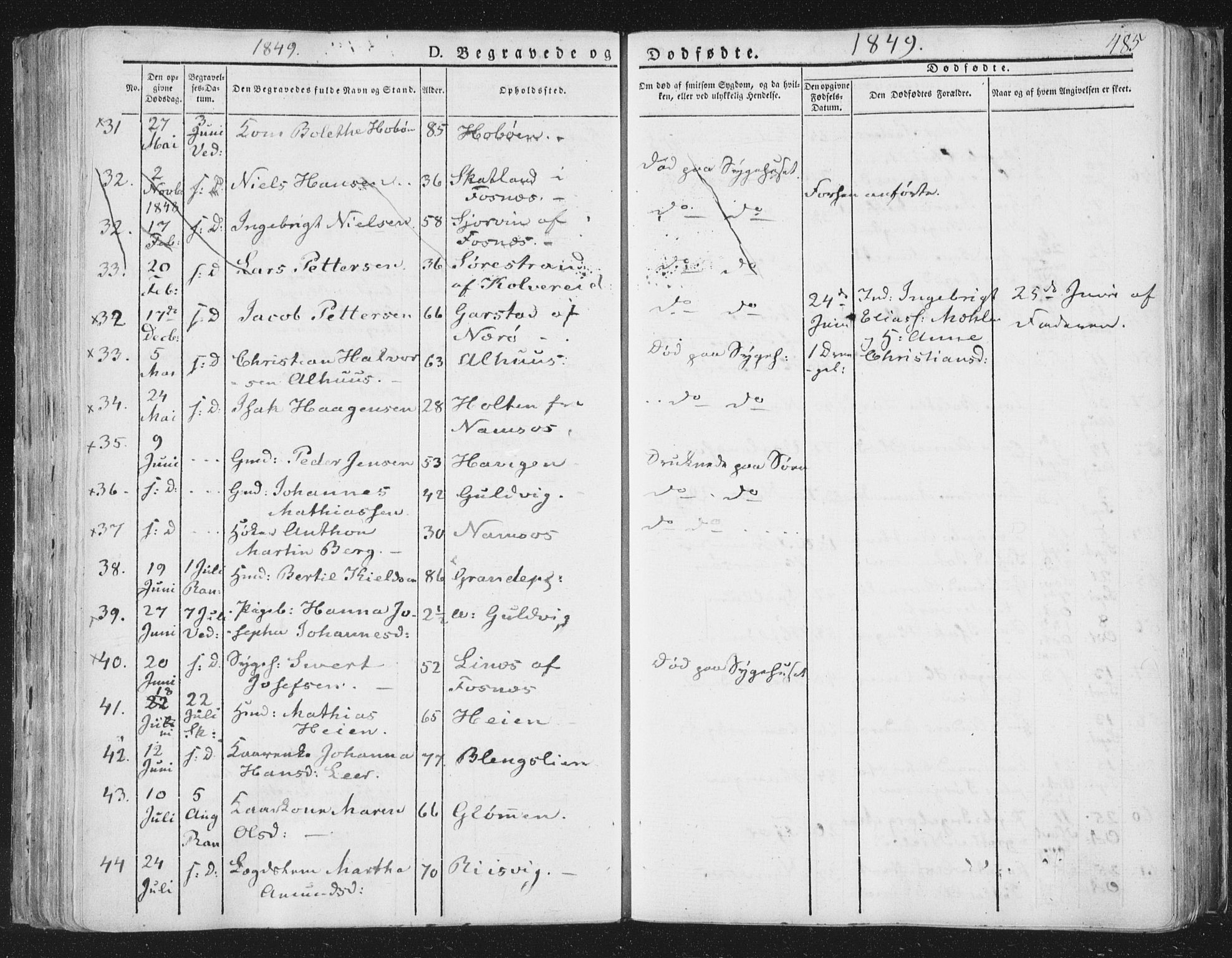 Ministerialprotokoller, klokkerbøker og fødselsregistre - Nord-Trøndelag, AV/SAT-A-1458/764/L0552: Parish register (official) no. 764A07b, 1824-1865, p. 485