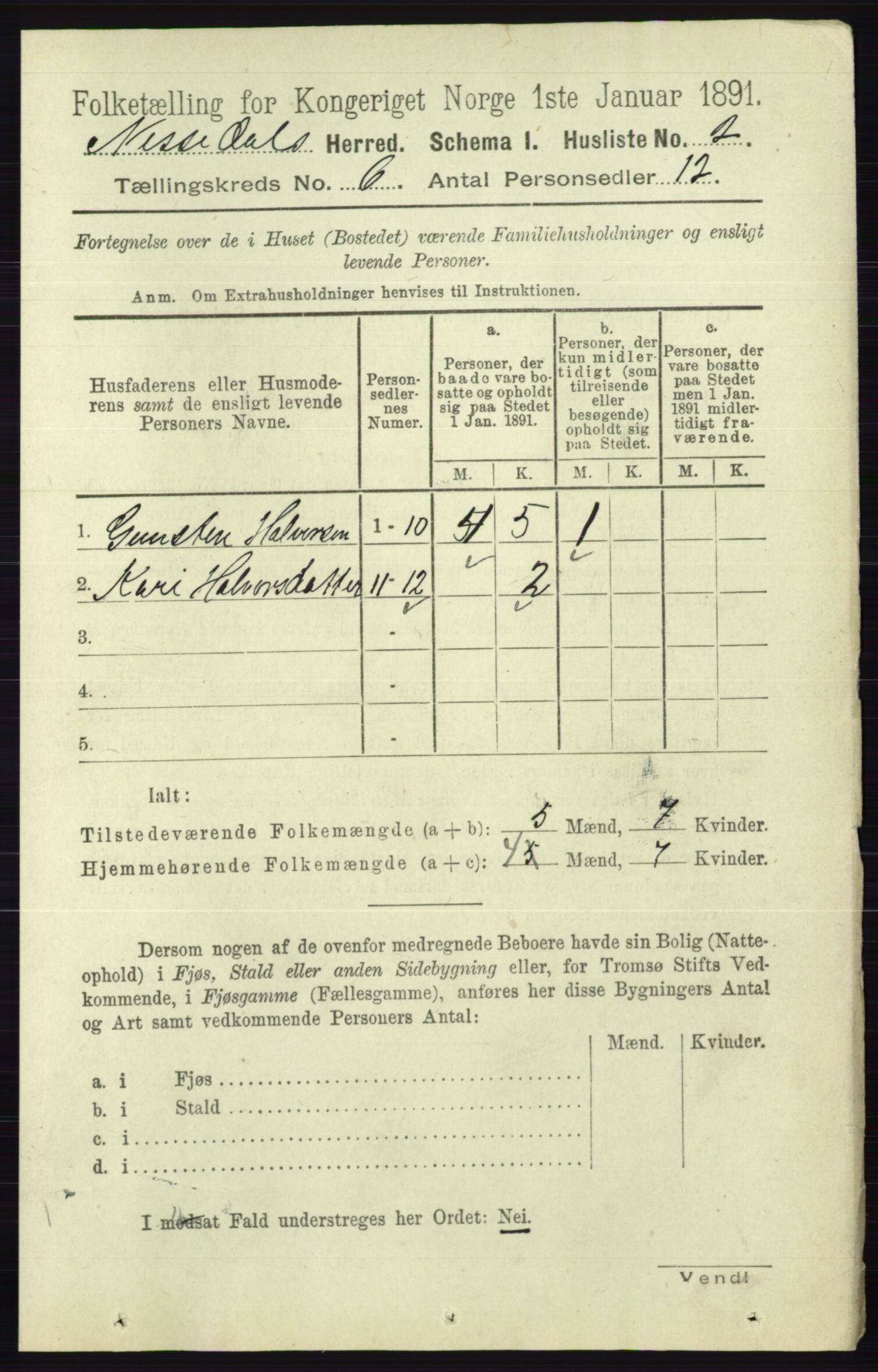 RA, 1891 census for 0830 Nissedal, 1891, p. 1316