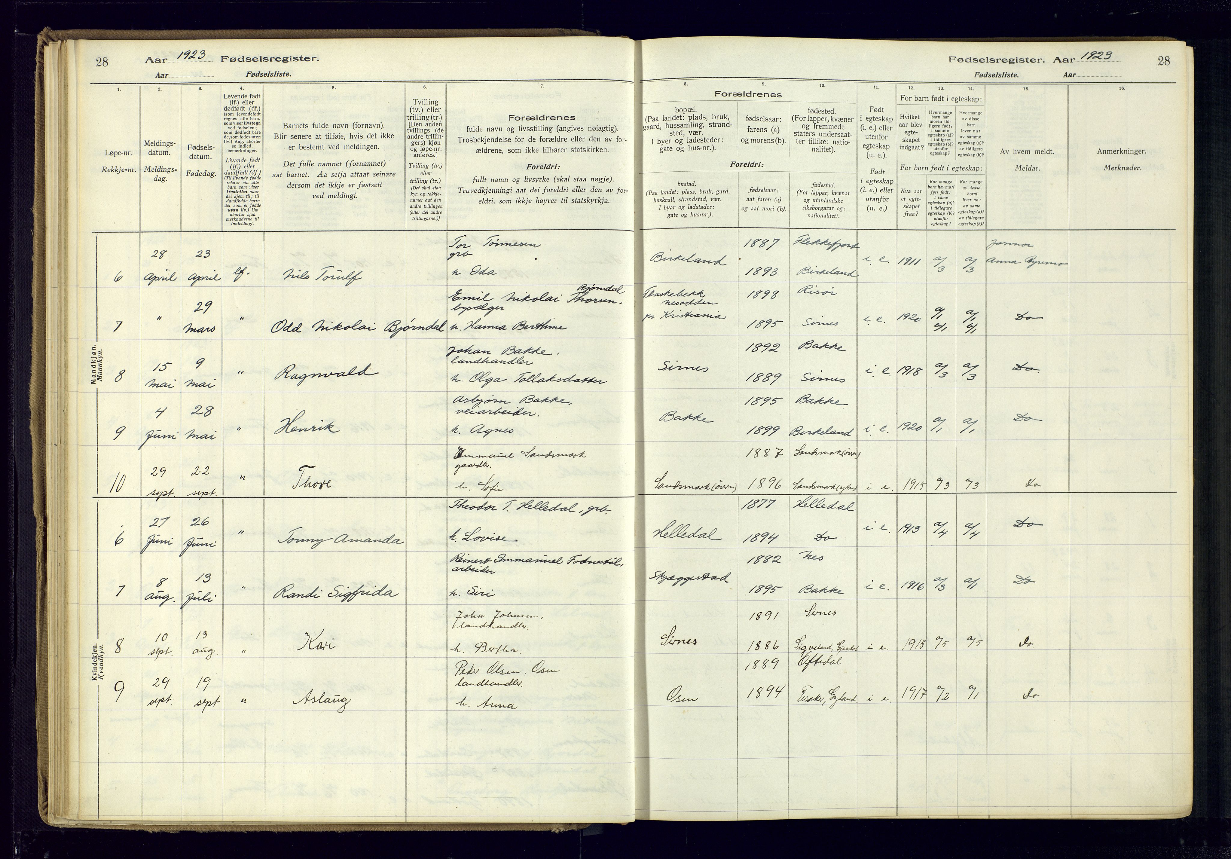 Bakke sokneprestkontor, SAK/1111-0002/J/Ja/L0001: Birth register no. A-VI-18, 1916-1982, p. 28