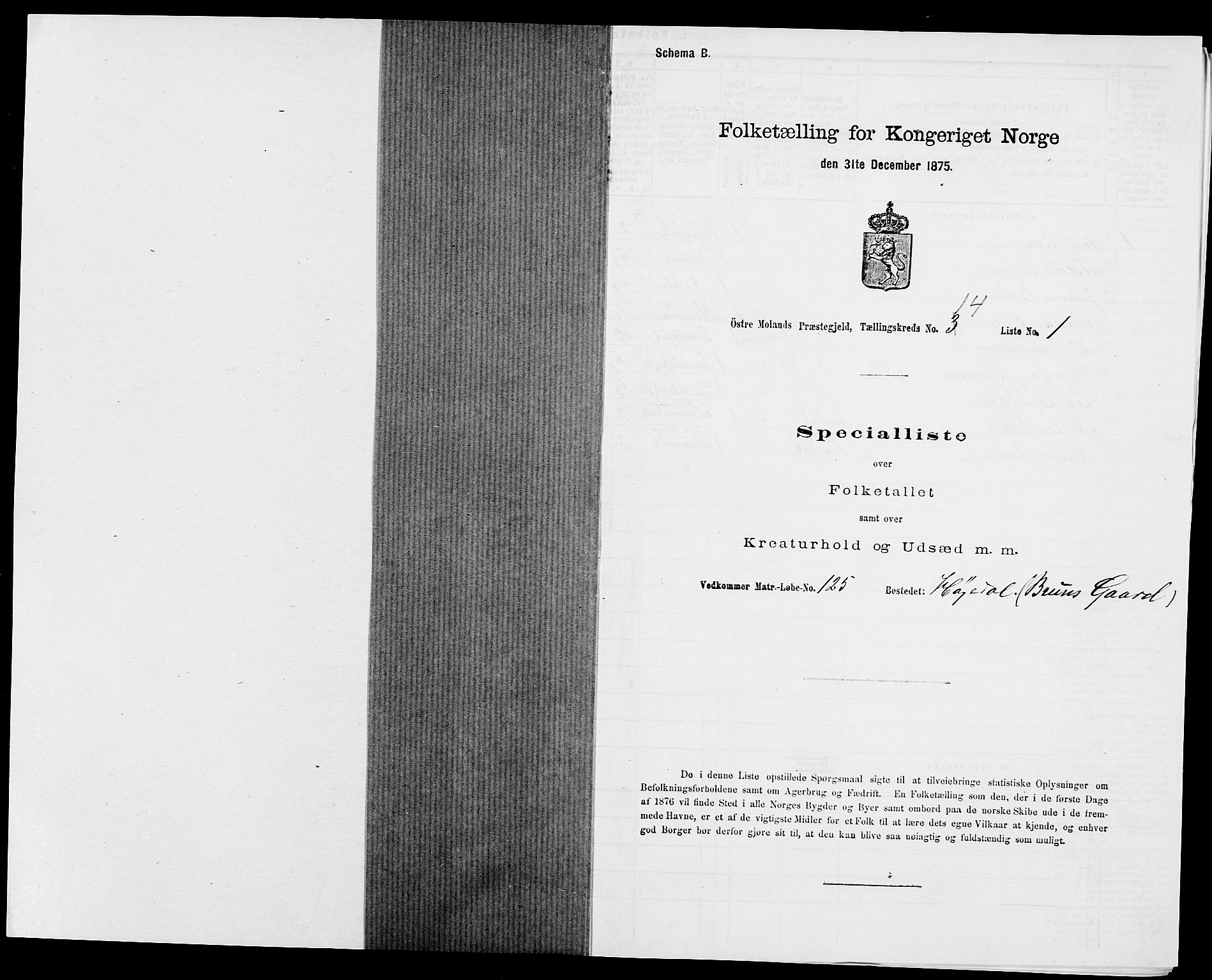 SAK, 1875 census for 0918P Austre Moland, 1875, p. 3016