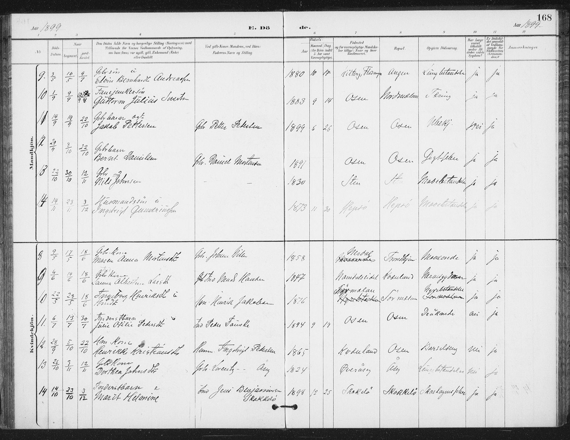 Ministerialprotokoller, klokkerbøker og fødselsregistre - Sør-Trøndelag, SAT/A-1456/658/L0723: Parish register (official) no. 658A02, 1897-1912, p. 168