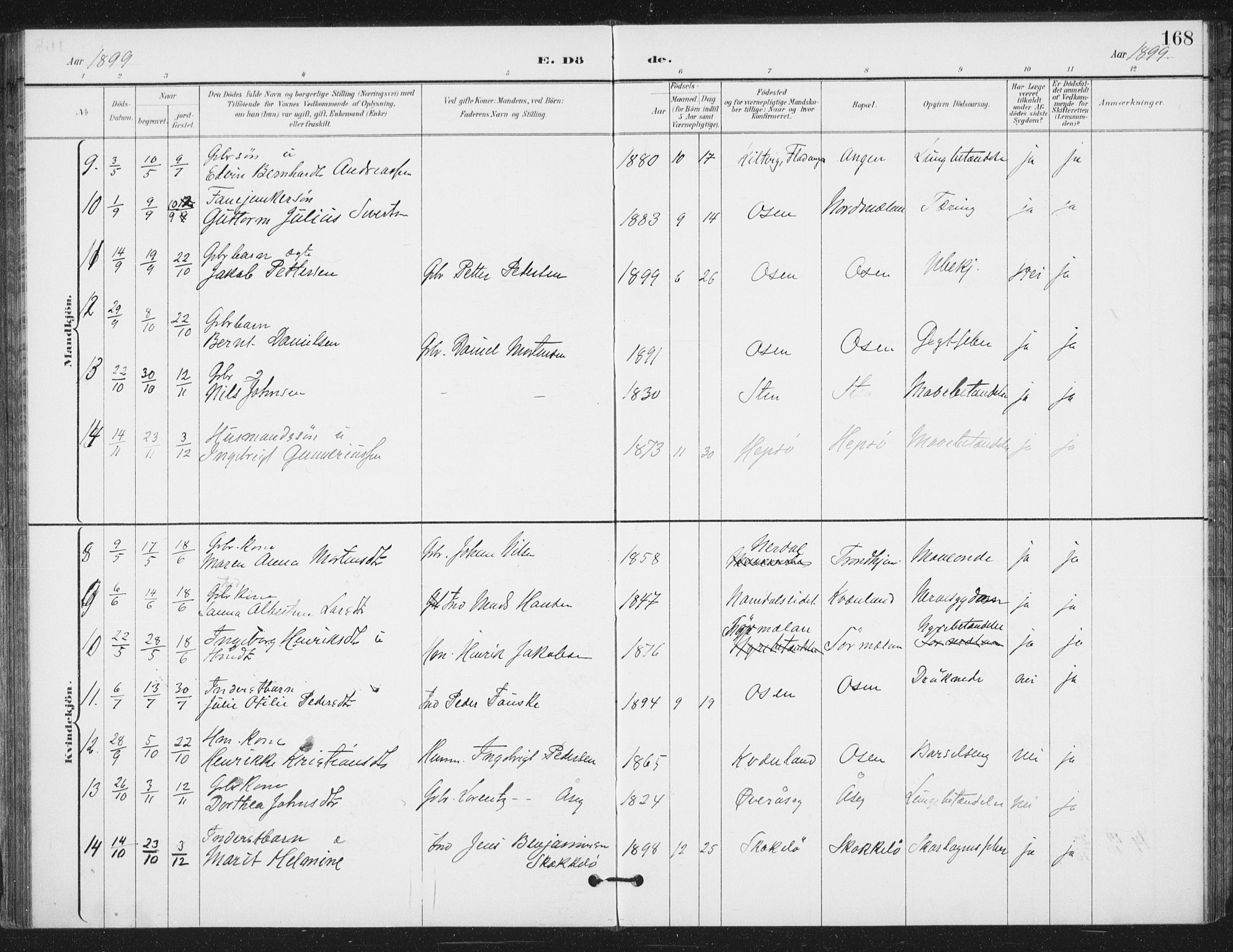 Ministerialprotokoller, klokkerbøker og fødselsregistre - Sør-Trøndelag, AV/SAT-A-1456/658/L0723: Parish register (official) no. 658A02, 1897-1912, p. 168