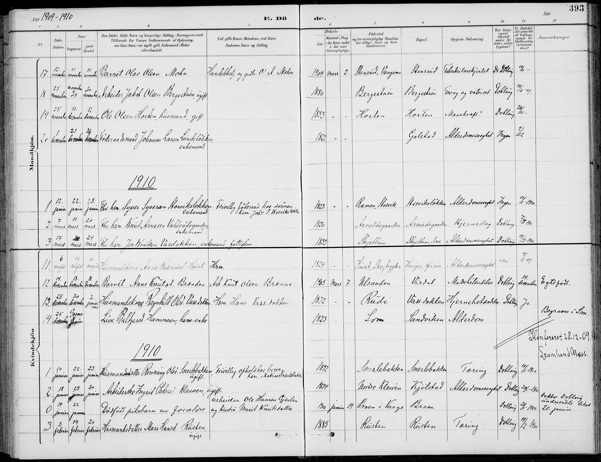 Vågå prestekontor, SAH/PREST-076/H/Ha/Hab/L0002: Parish register (copy) no. 2, 1894-1939, p. 393