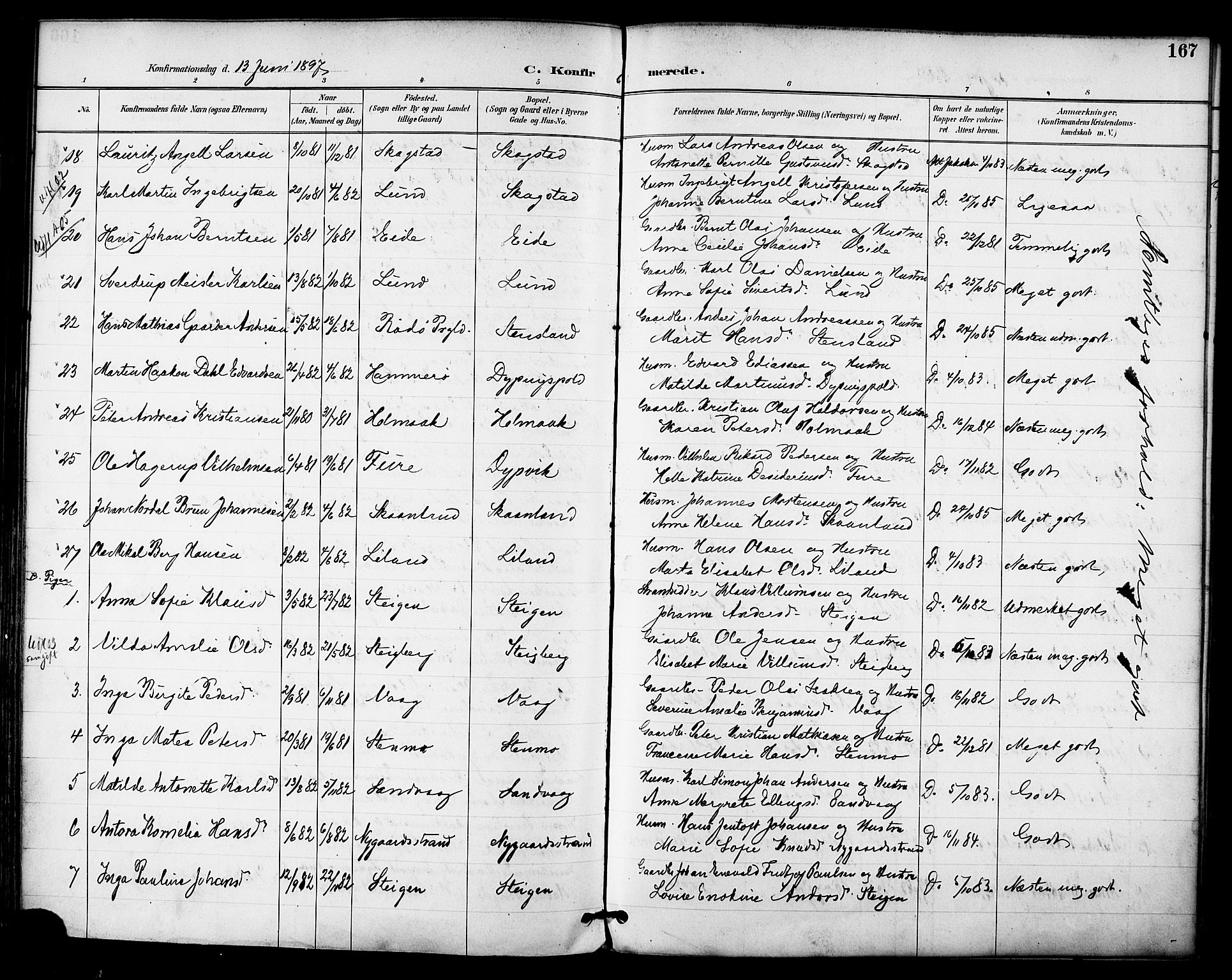 Ministerialprotokoller, klokkerbøker og fødselsregistre - Nordland, AV/SAT-A-1459/855/L0803: Parish register (official) no. 855A11, 1887-1905, p. 167