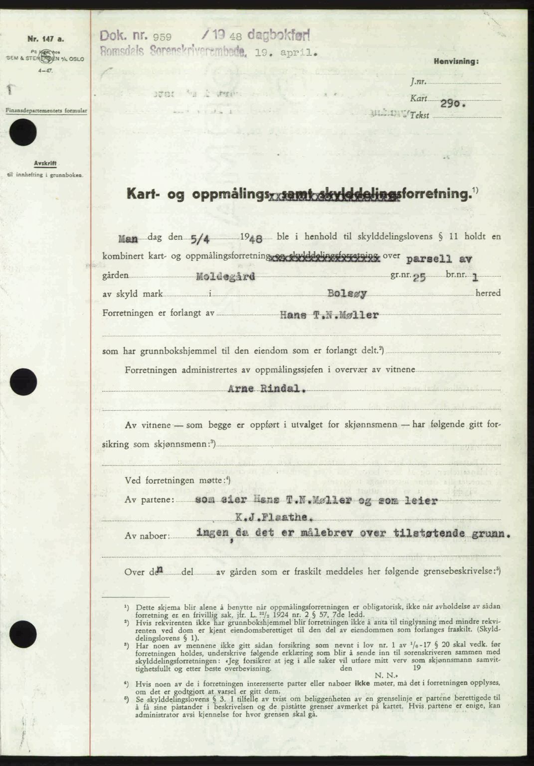 Romsdal sorenskriveri, AV/SAT-A-4149/1/2/2C: Mortgage book no. A26, 1948-1948, Diary no: : 959/1948