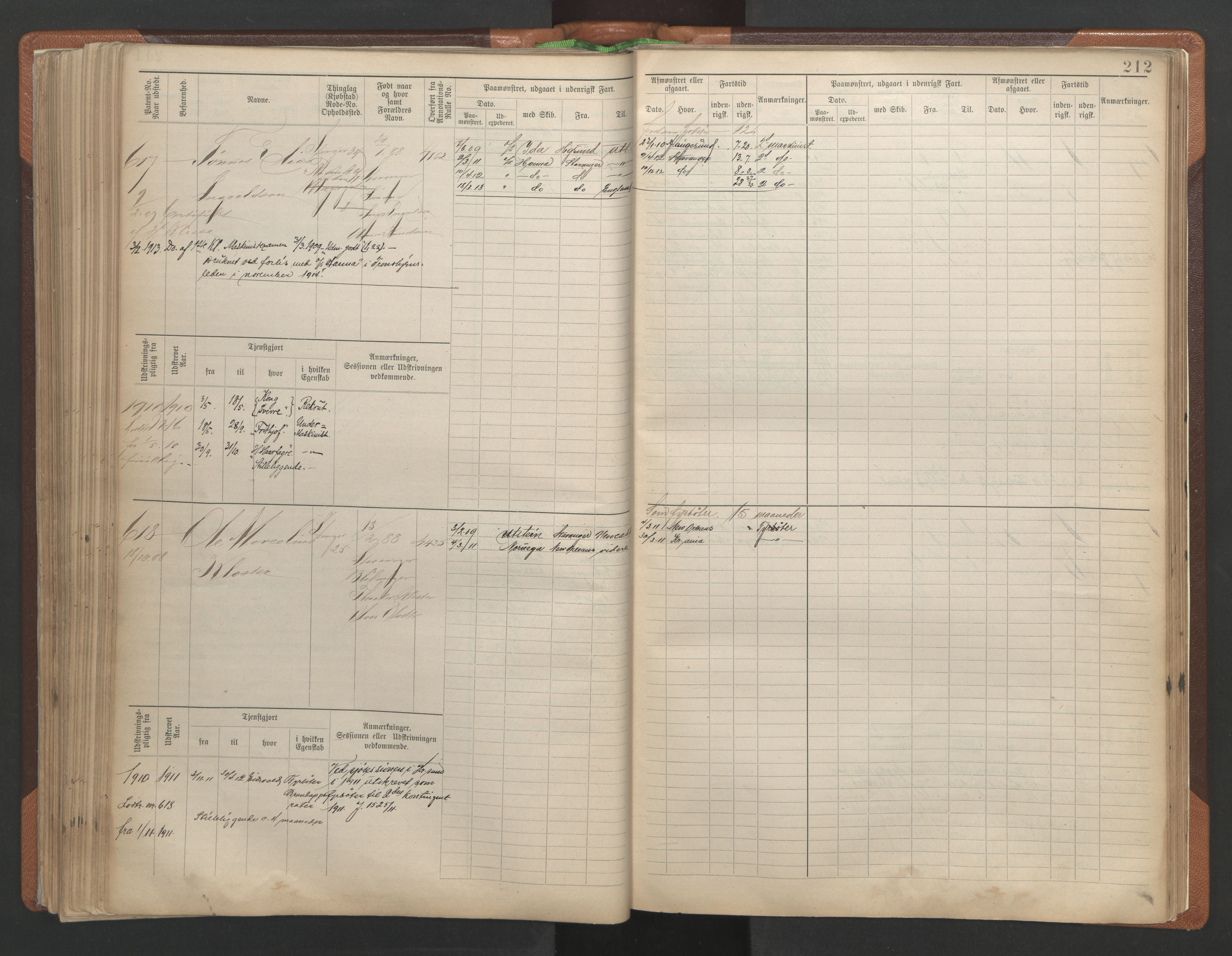 Stavanger sjømannskontor, SAST/A-102006/F/Fe/L0002: Maskinist- og fyrbøterrulle, patentnr. 195-781, 1893-1922, p. 217