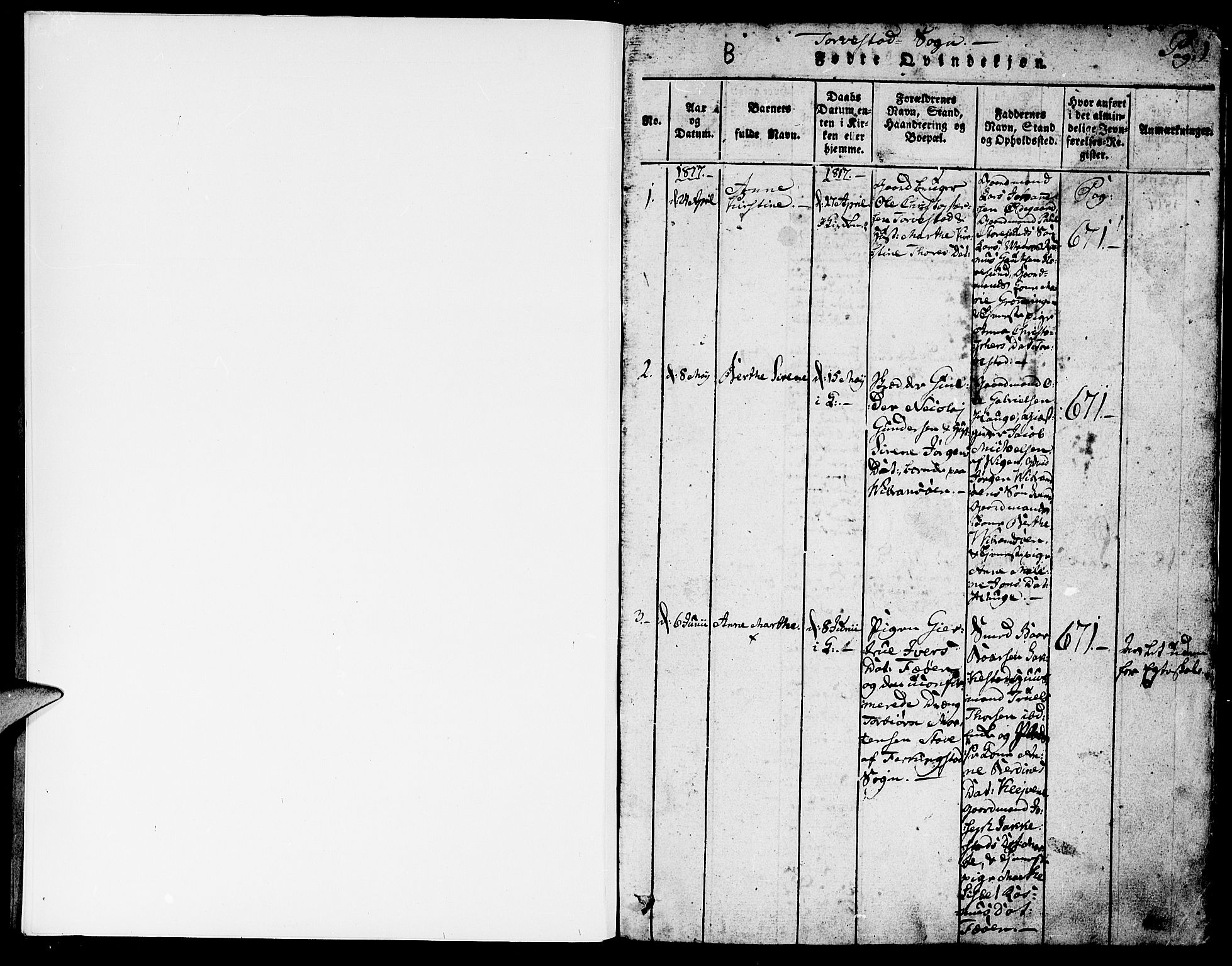Torvastad sokneprestkontor, SAST/A -101857/H/Ha/Haa/L0004: Parish register (official) no. A 3 /1, 1817-1836, p. 0-1