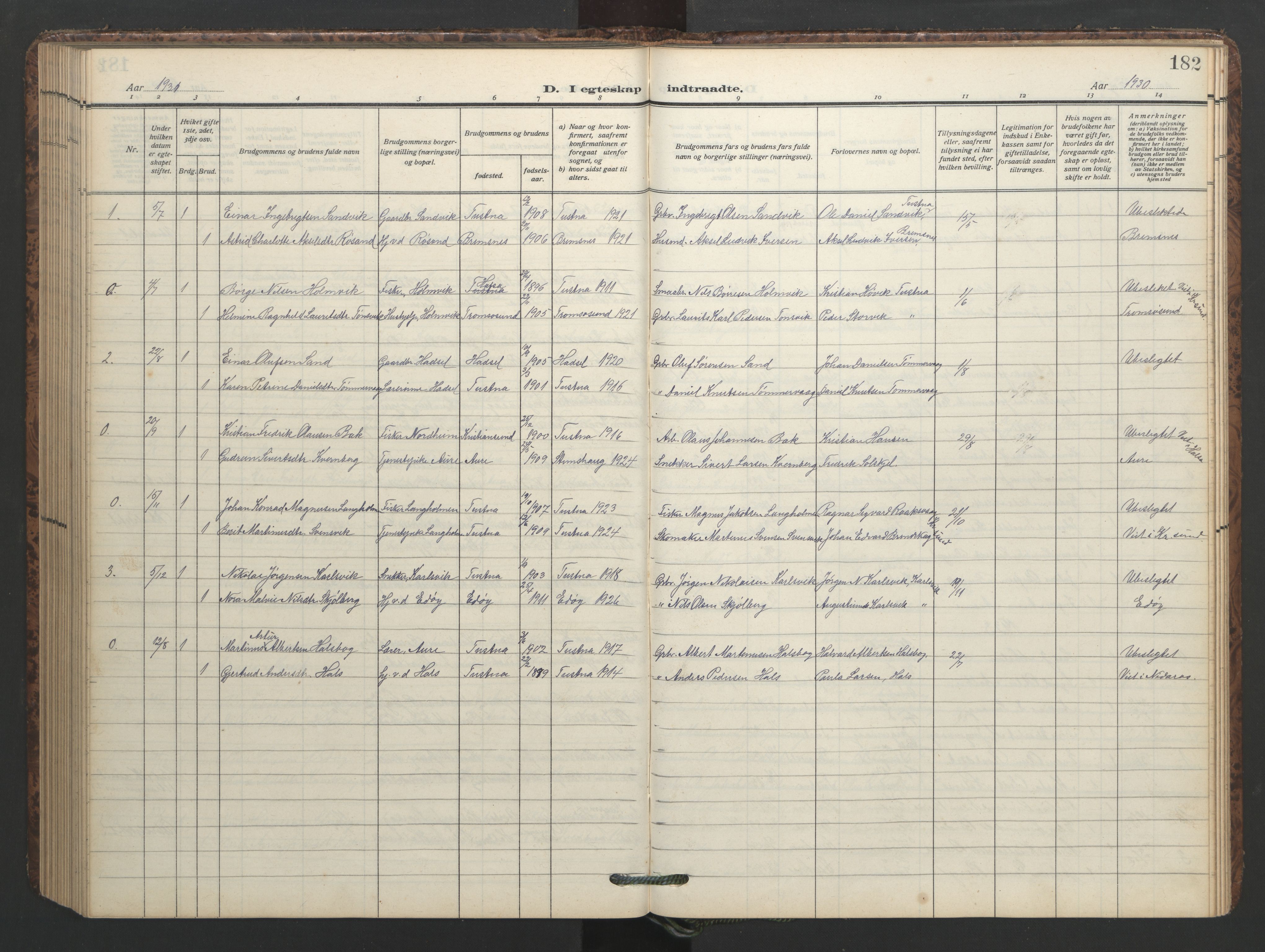 Ministerialprotokoller, klokkerbøker og fødselsregistre - Møre og Romsdal, AV/SAT-A-1454/577/L0897: Parish register (copy) no. 577C01, 1909-1946, p. 182