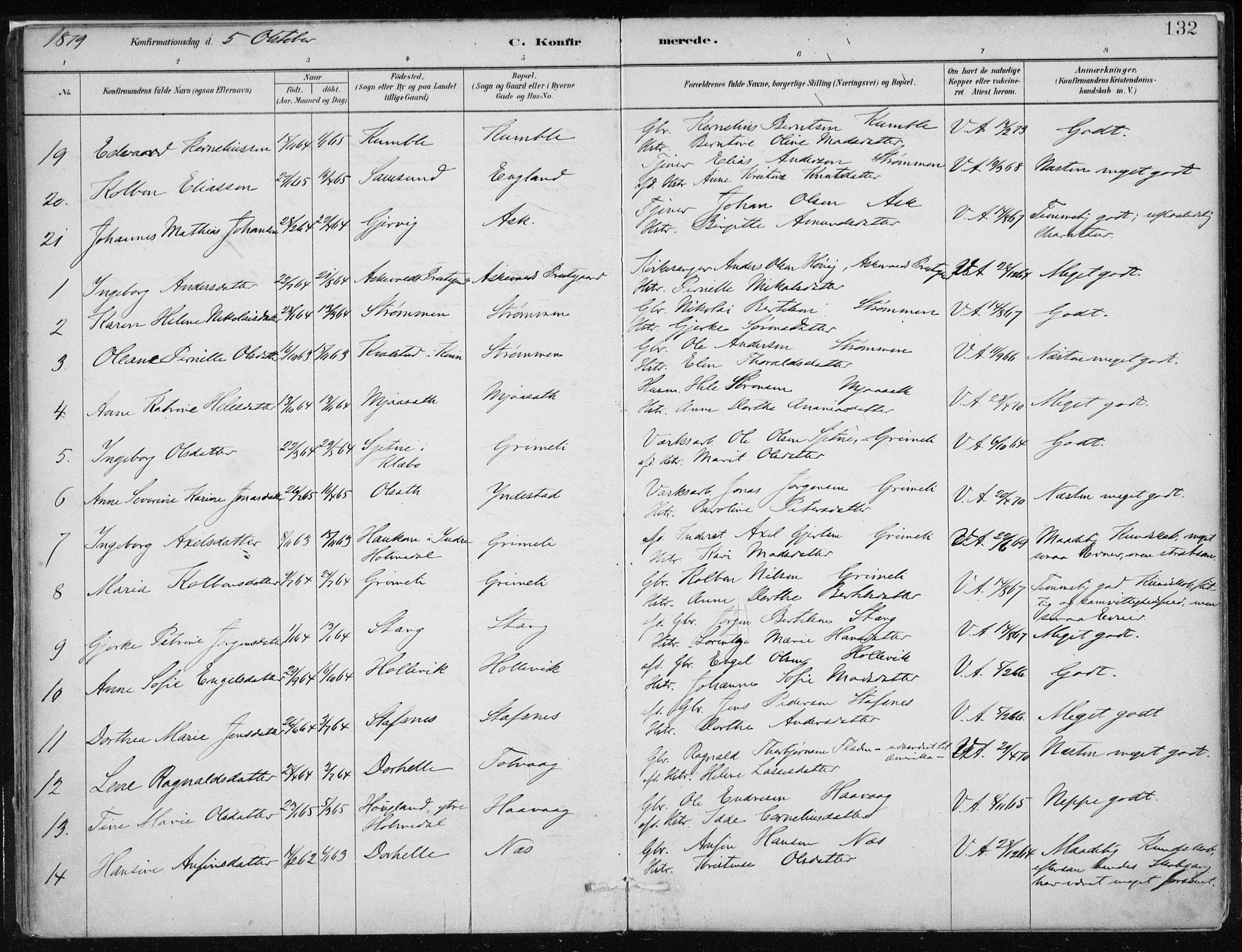 Askvoll sokneprestembete, AV/SAB-A-79501/H/Haa/Haab/L0002: Parish register (official) no. B 2, 1879-1909, p. 132