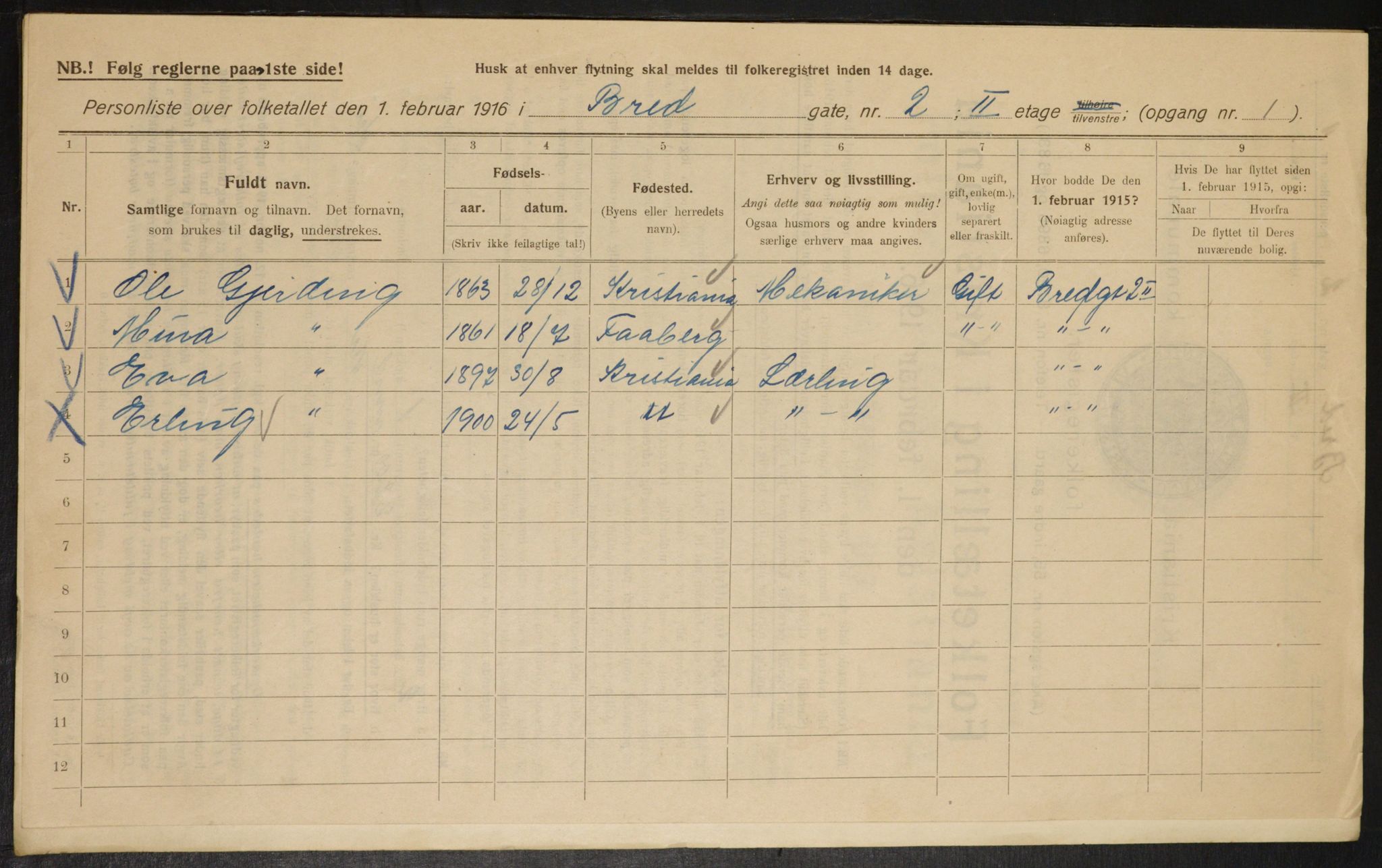 OBA, Municipal Census 1916 for Kristiania, 1916, p. 8225