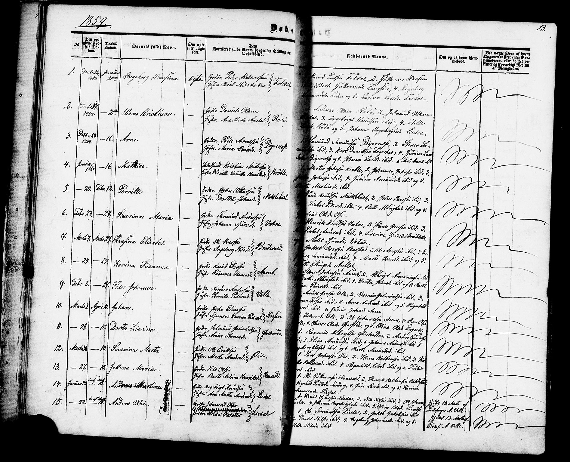 Ministerialprotokoller, klokkerbøker og fødselsregistre - Møre og Romsdal, AV/SAT-A-1454/513/L0175: Parish register (official) no. 513A02, 1856-1877, p. 13