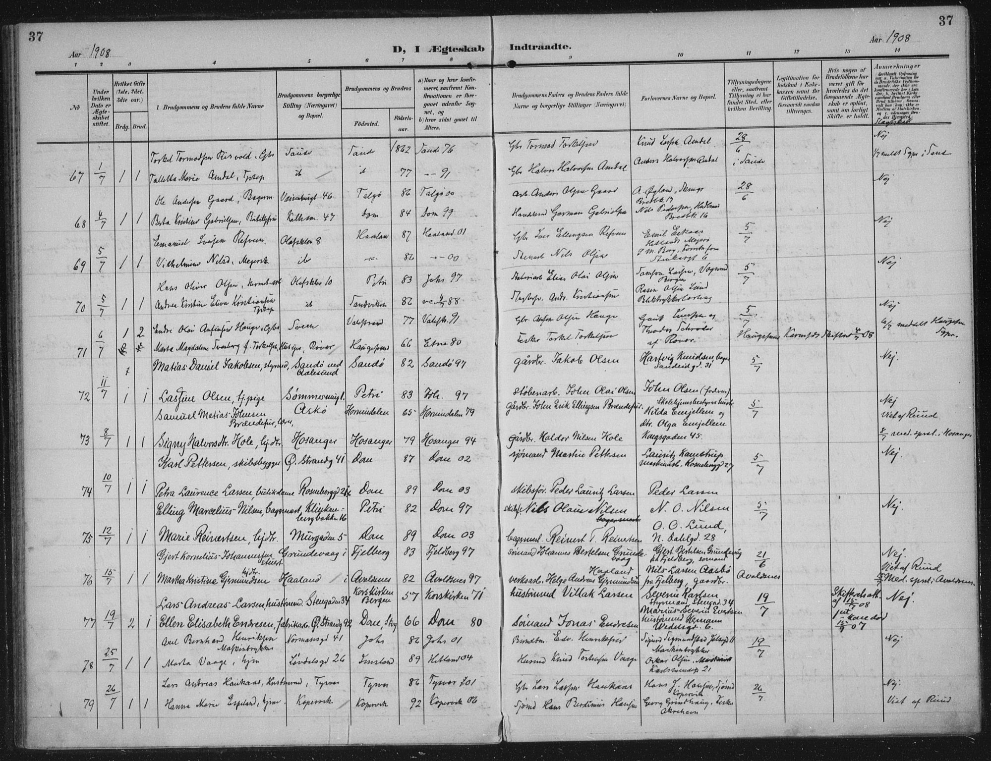 Domkirken sokneprestkontor, SAST/A-101812/002/A/L0016: Parish register (official) no. A 33, 1905-1922, p. 37