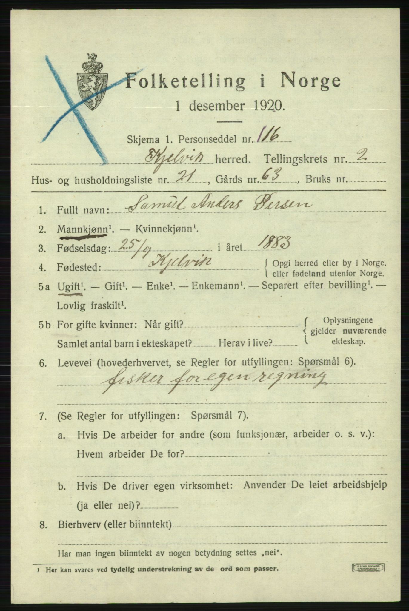 SATØ, 1920 census for Kjelvik, 1920, p. 1617
