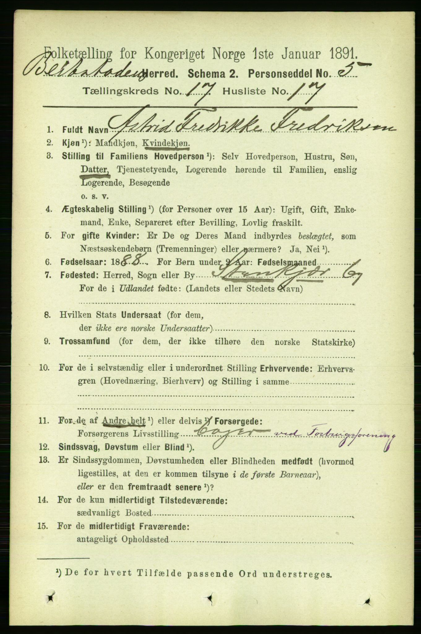 RA, 1891 census for 1727 Beitstad, 1891, p. 4484