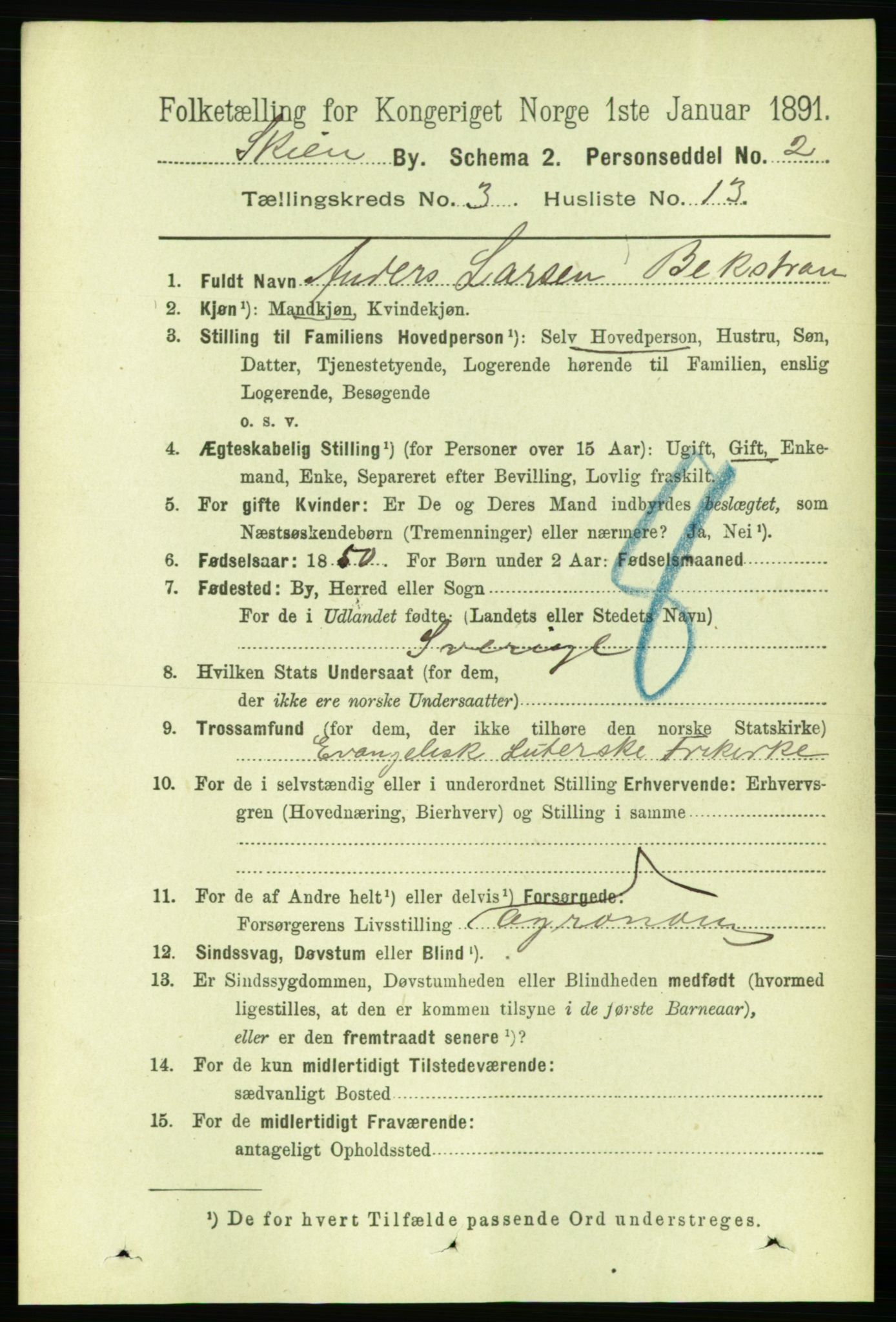 RA, 1891 census for 0806 Skien, 1891, p. 2579