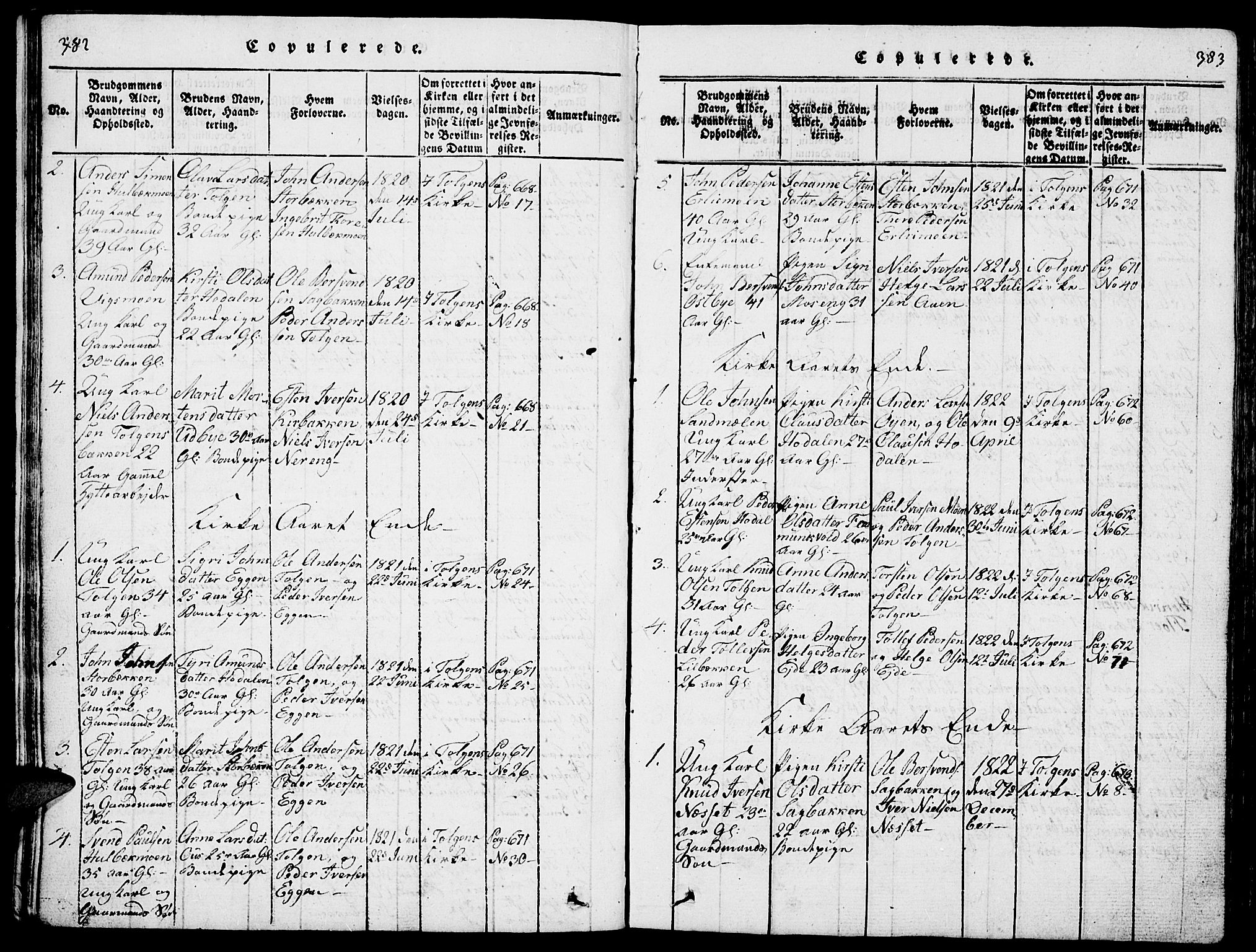 Tolga prestekontor, SAH/PREST-062/L/L0001: Parish register (copy) no. 1, 1814-1877, p. 382-383