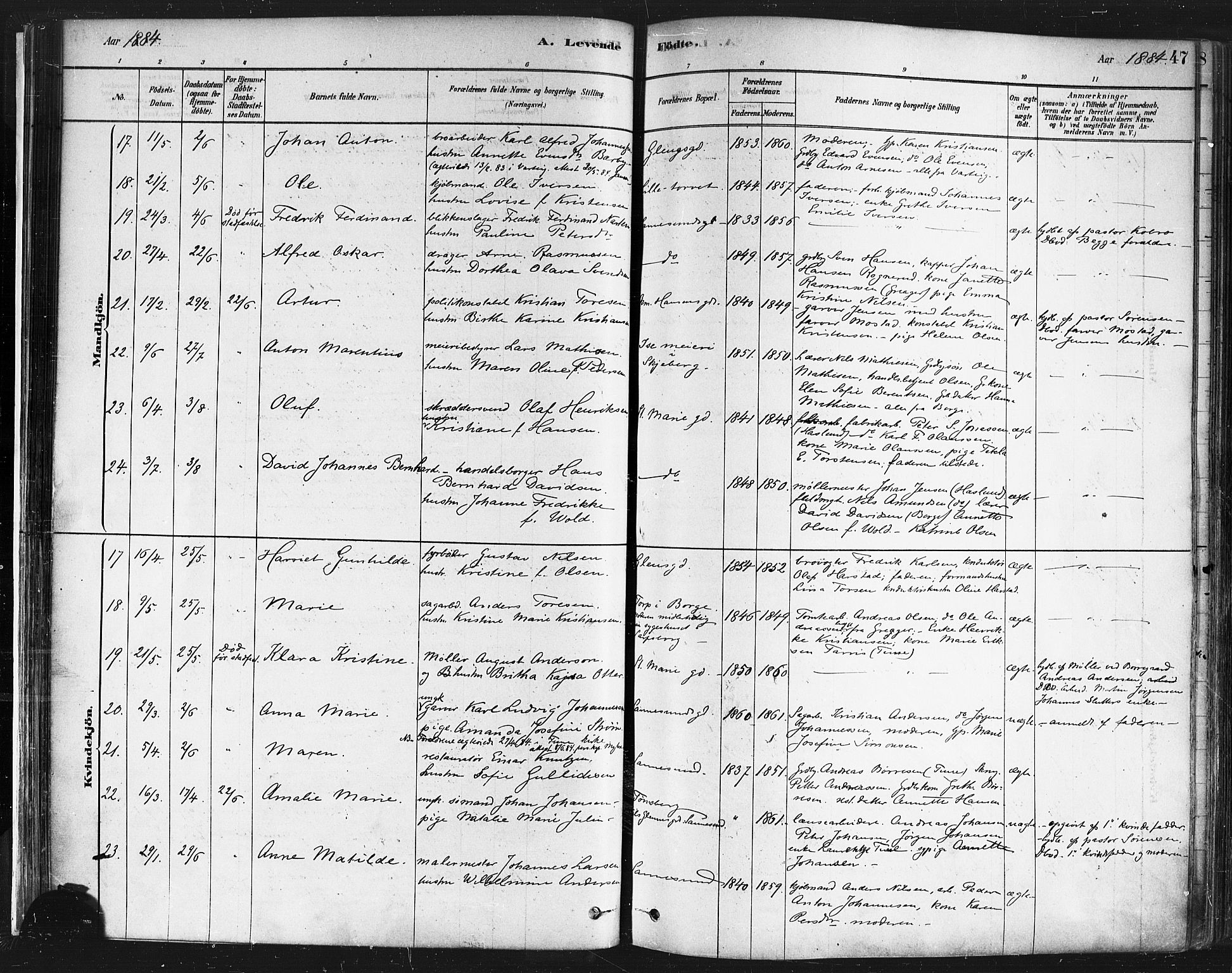 Sarpsborg prestekontor Kirkebøker, SAO/A-2006/F/Fa/L0003: Parish register (official) no. 3, 1878-1891, p. 47