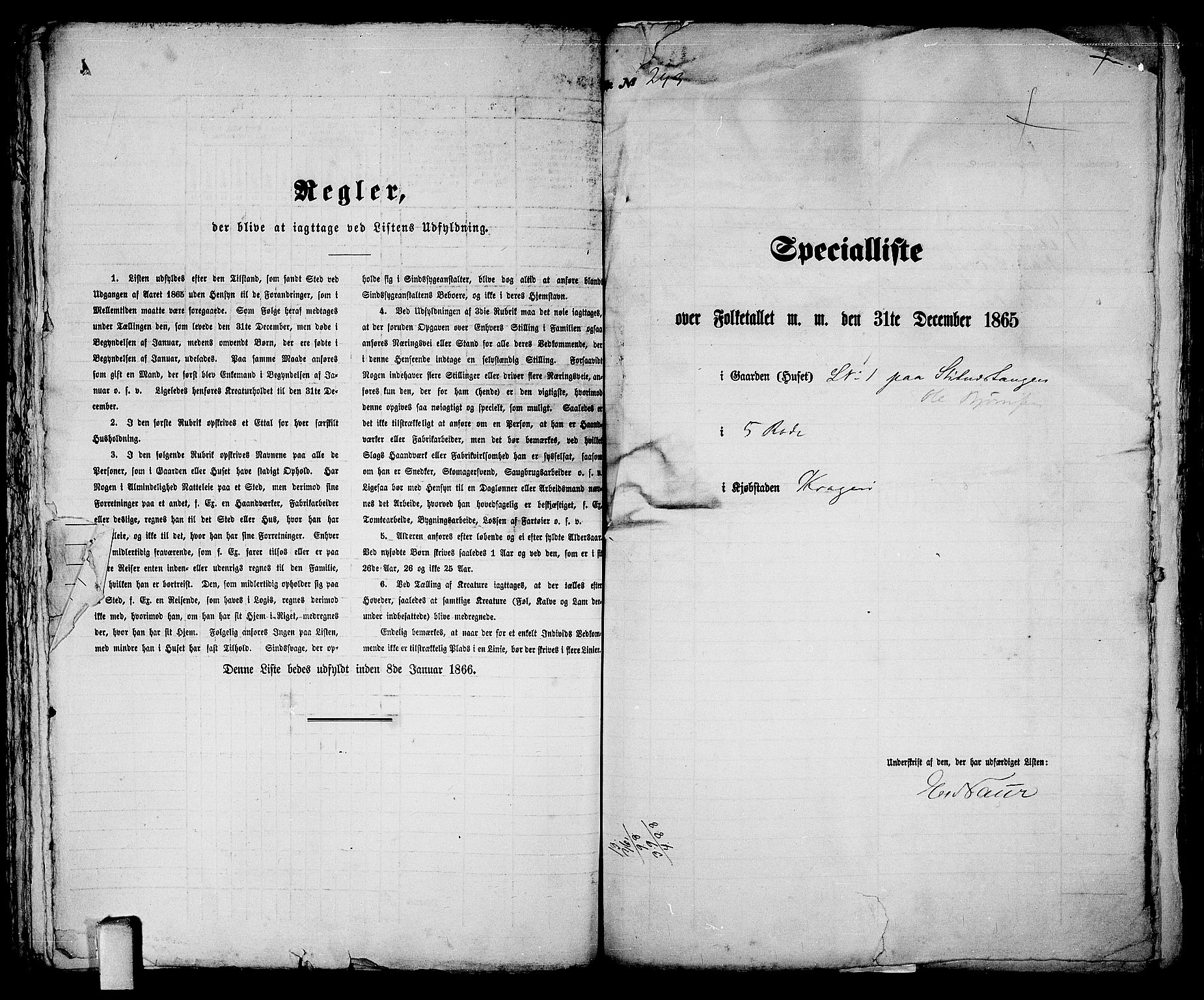 RA, 1865 census for Kragerø/Kragerø, 1865, p. 496