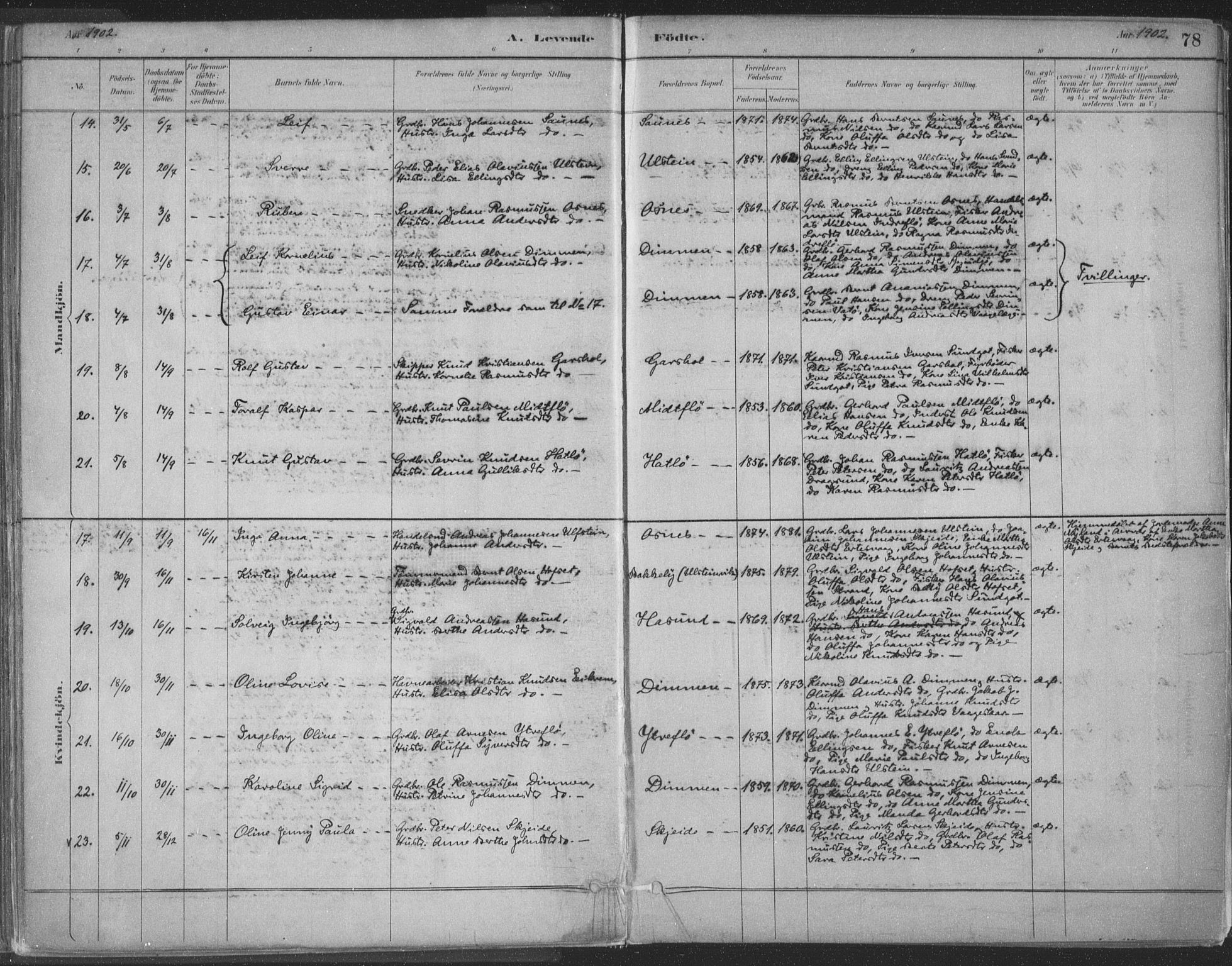 Ministerialprotokoller, klokkerbøker og fødselsregistre - Møre og Romsdal, AV/SAT-A-1454/509/L0106: Parish register (official) no. 509A04, 1883-1922, p. 78
