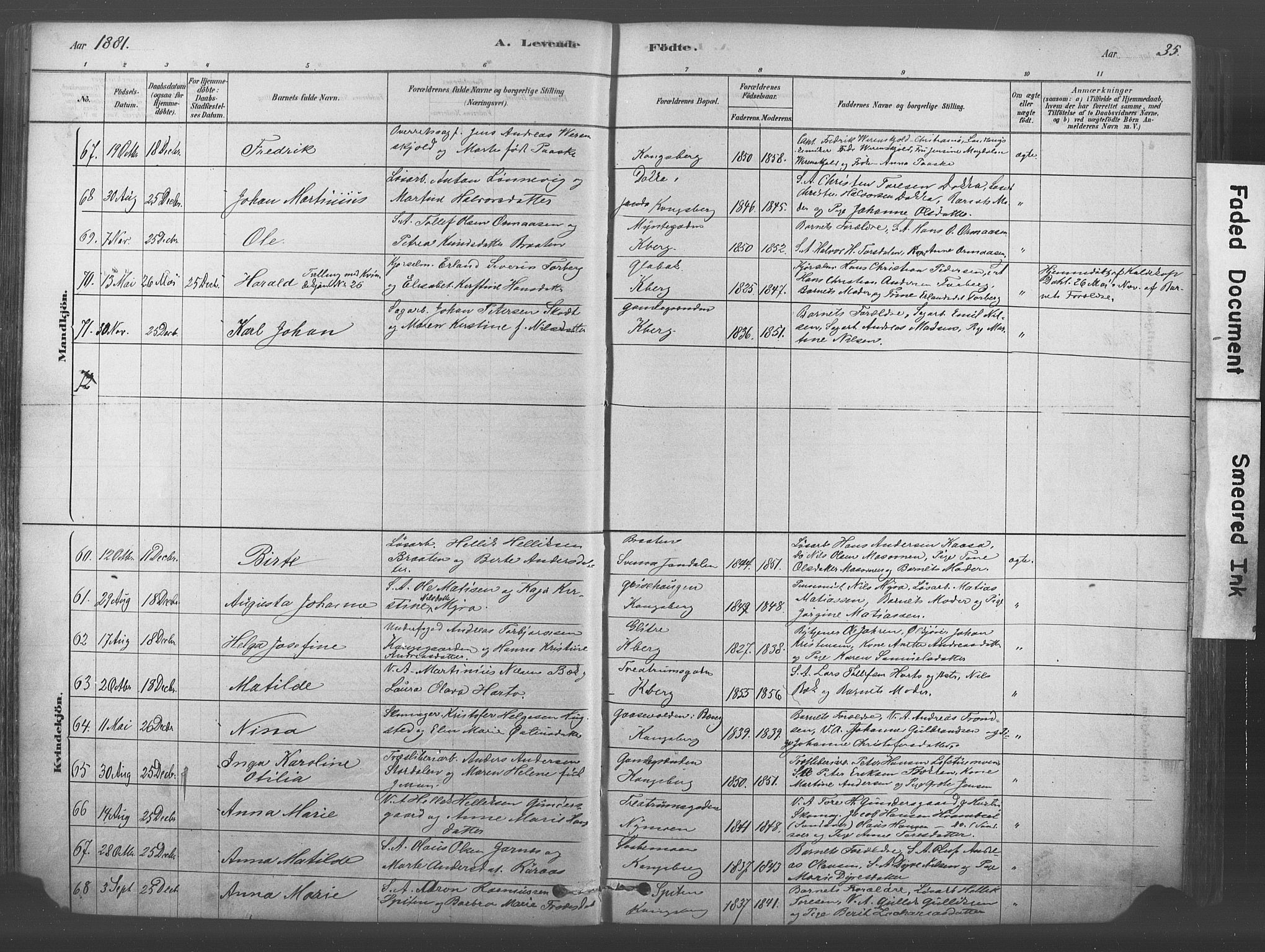 Kongsberg kirkebøker, SAKO/A-22/F/Fb/L0001: Parish register (official) no. II 1, 1878-1886, p. 35