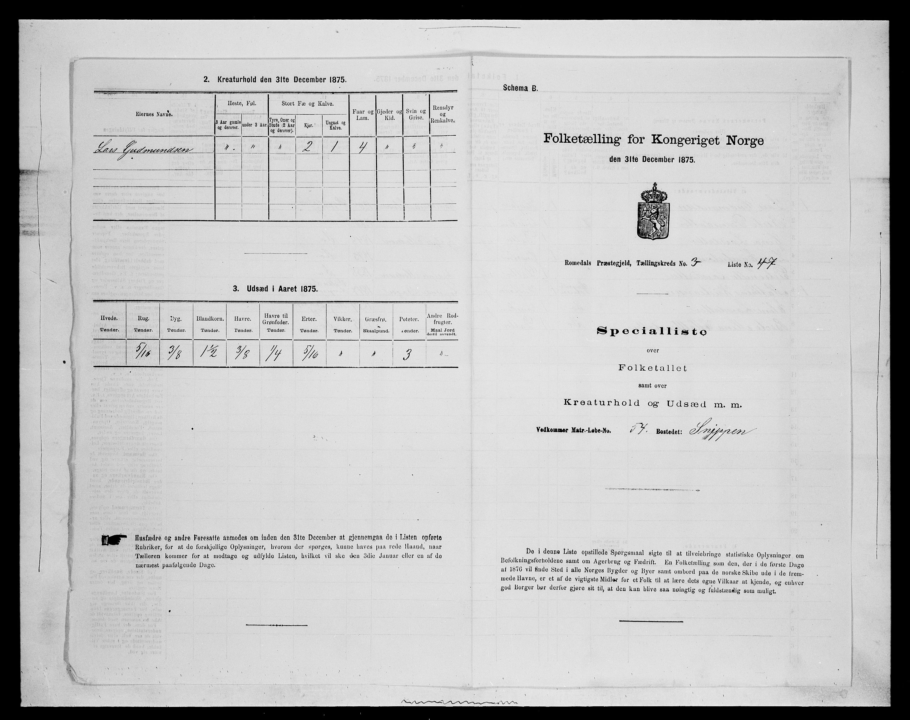 SAH, 1875 census for 0416P Romedal, 1875, p. 541