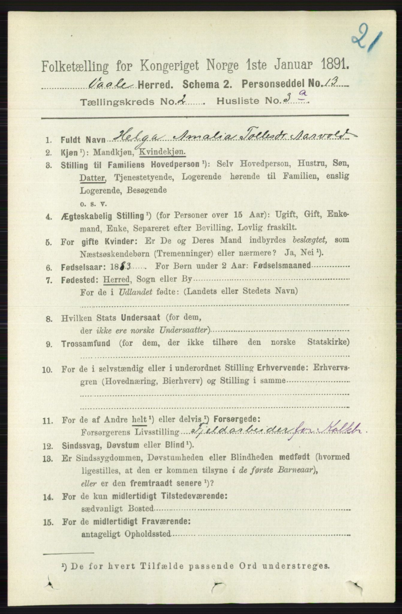 RA, 1891 census for 0716 Våle, 1891, p. 467