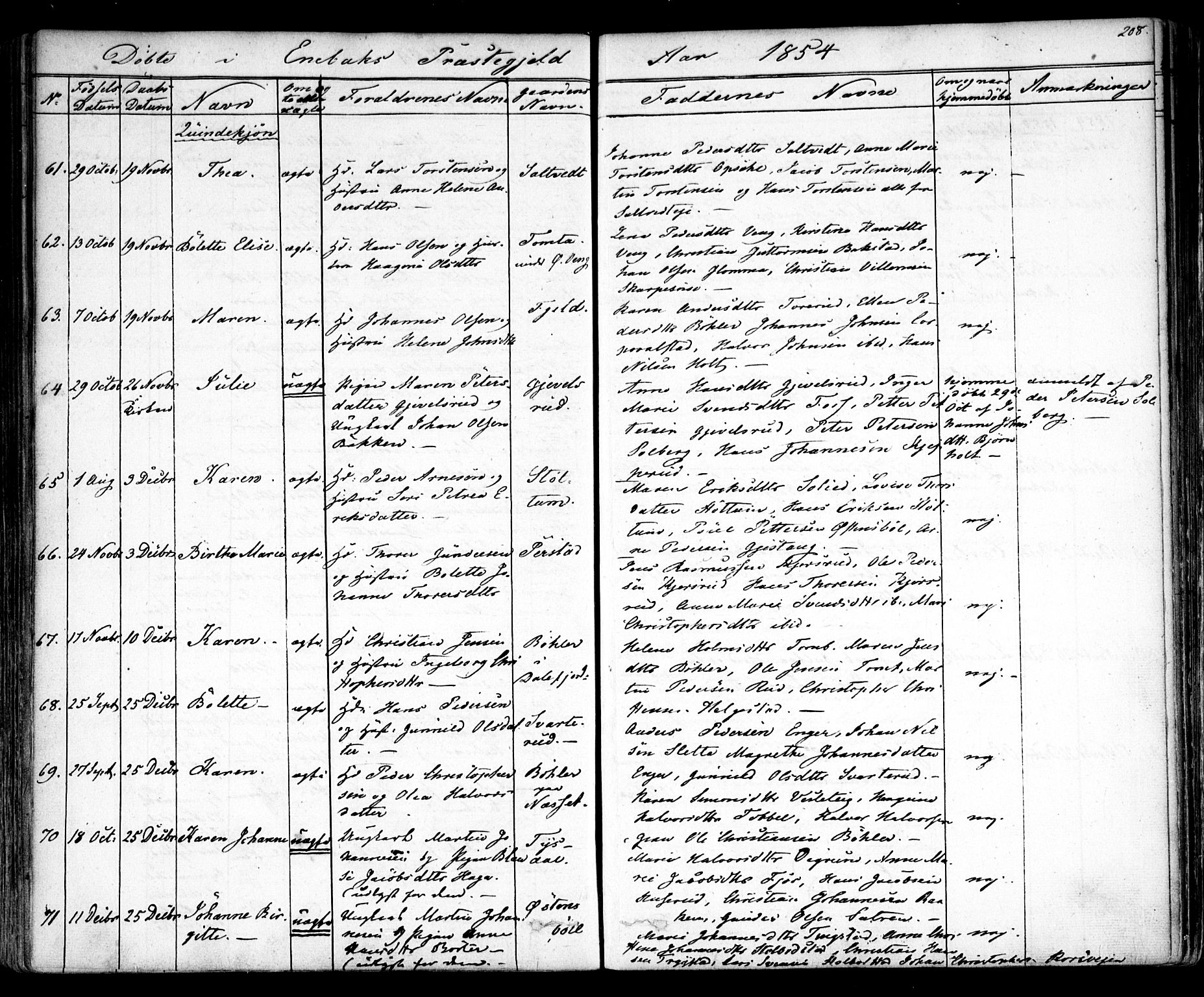 Enebakk prestekontor Kirkebøker, AV/SAO-A-10171c/F/Fa/L0009: Parish register (official) no. I 9, 1832-1861, p. 208