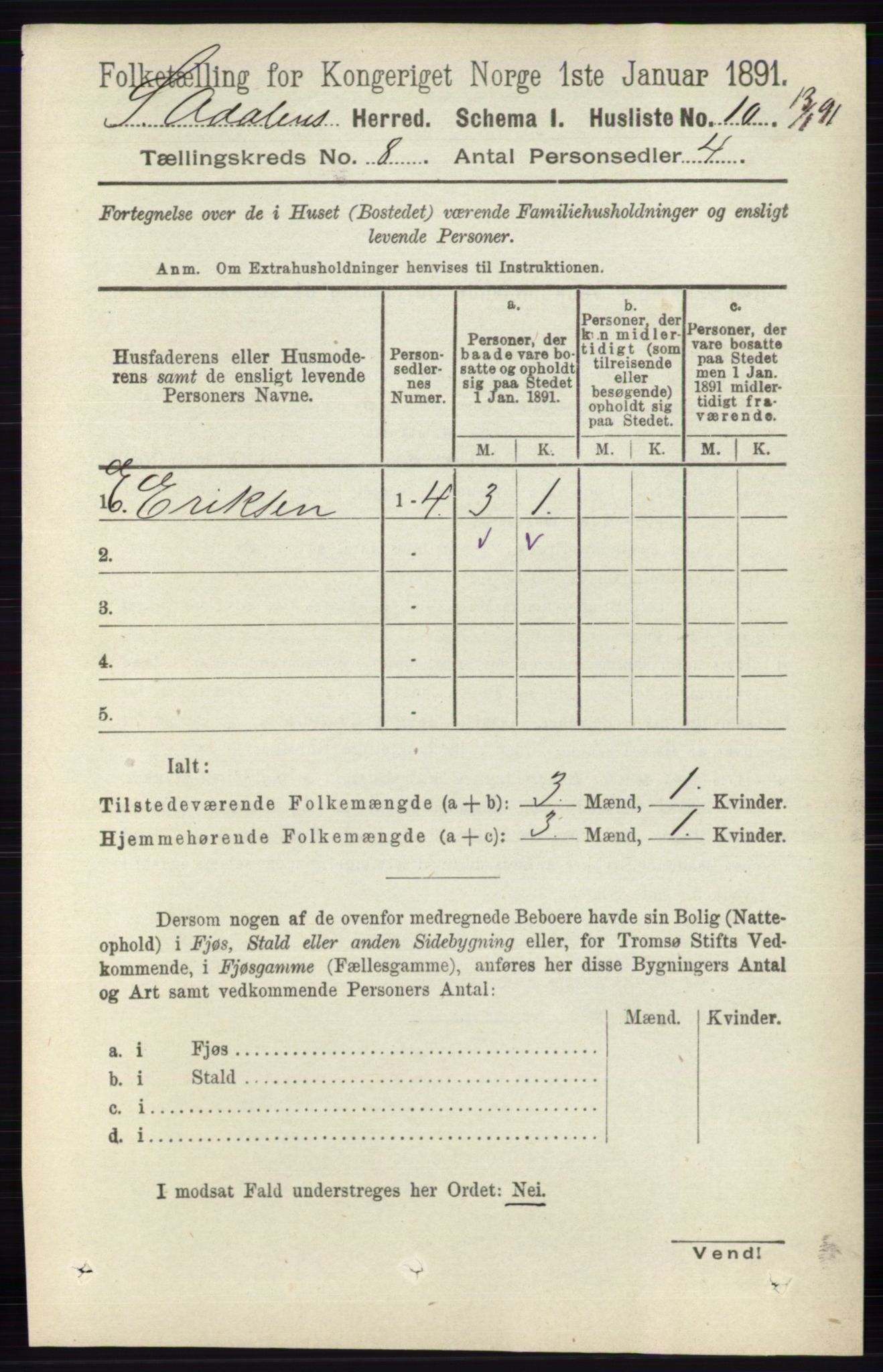 RA, 1891 census for 0419 Sør-Odal, 1891, p. 3970