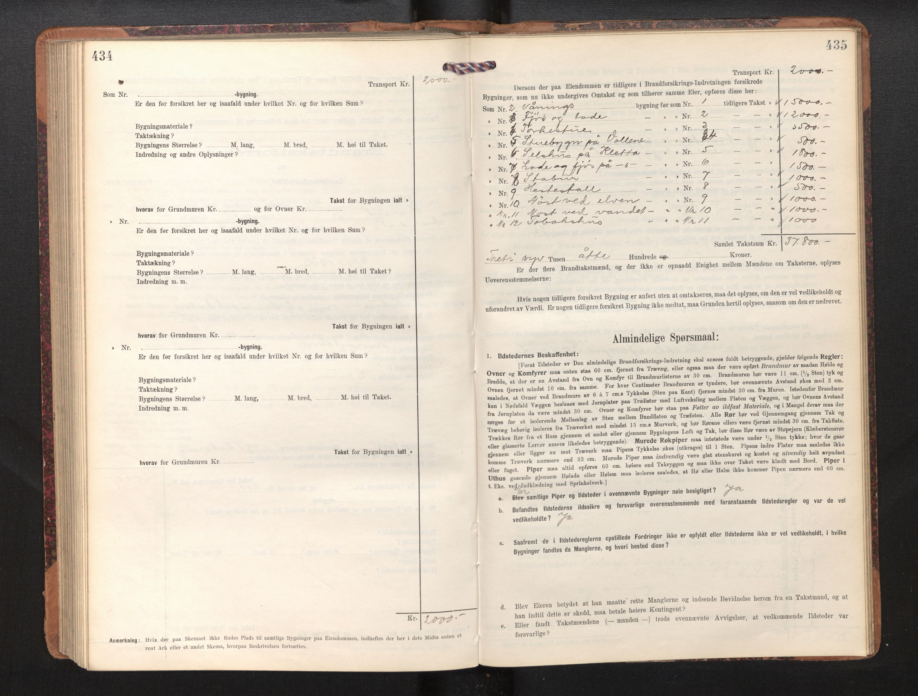 Lensmannen i Årdal, SAB/A-30501/0012/L0009: Branntakstprotokoll, skjematakst, 1914-1926, p. 434-435