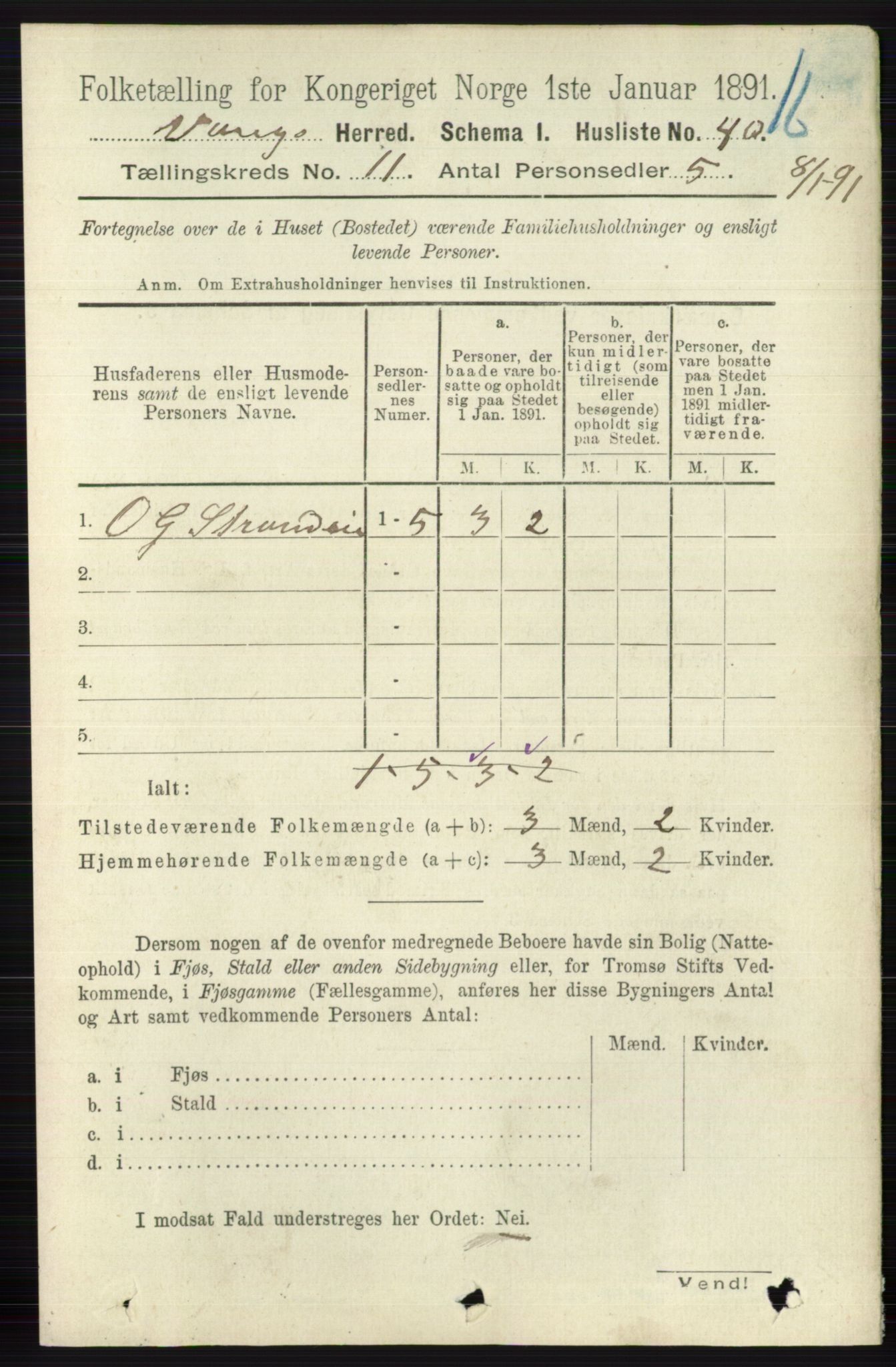 RA, 1891 census for 0545 Vang, 1891, p. 2394