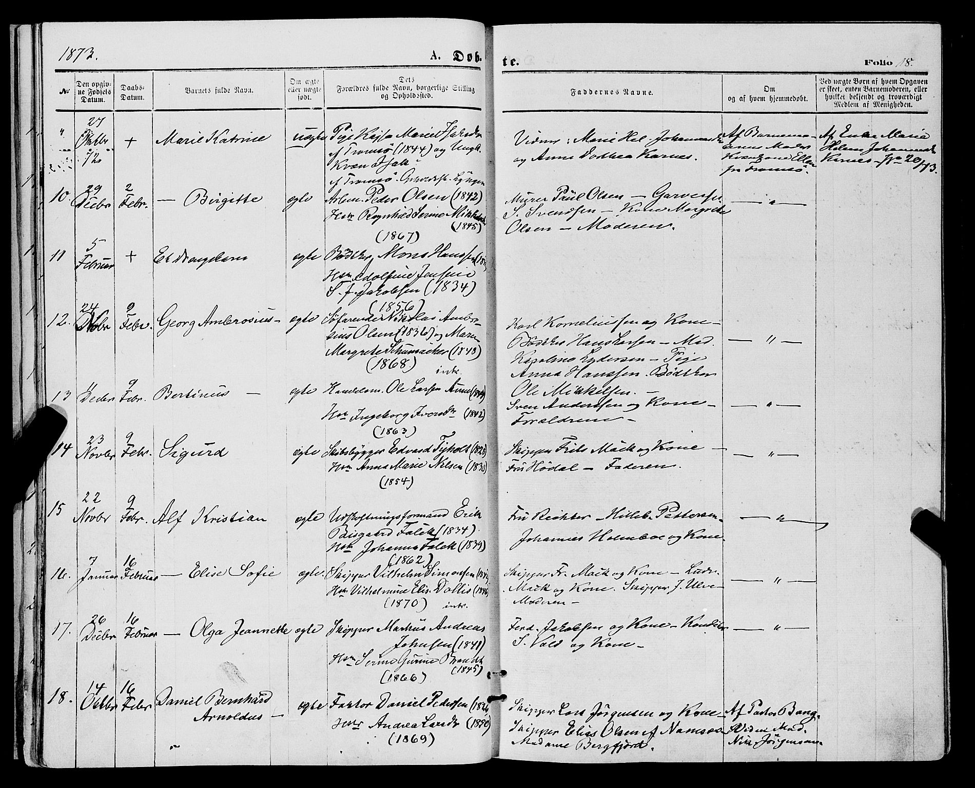 Tromsø sokneprestkontor/stiftsprosti/domprosti, SATØ/S-1343/G/Ga/L0013kirke: Parish register (official) no. 13, 1872-1877, p. 18