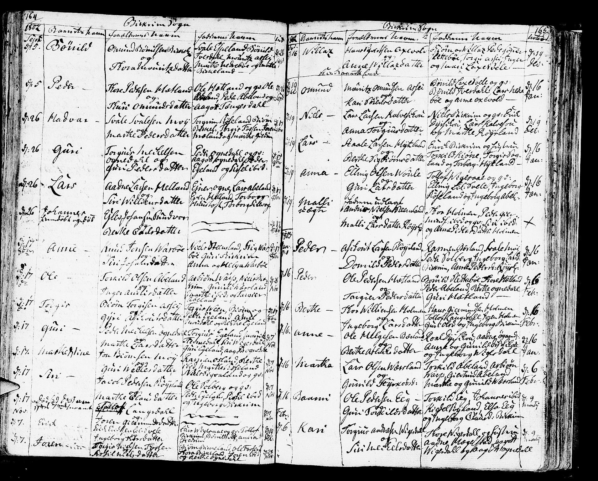 Helleland sokneprestkontor, SAST/A-101810: Parish register (official) no. A 3 /2, 1791-1817, p. 164-165
