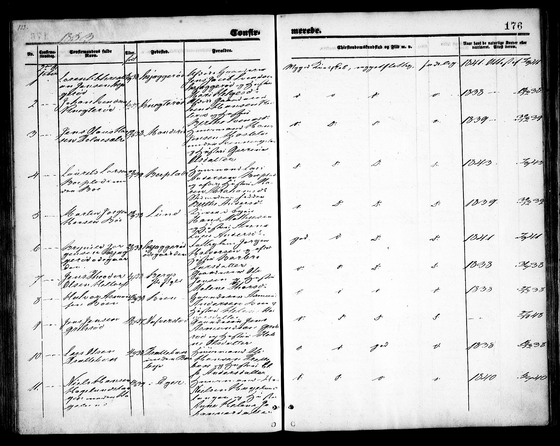 Idd prestekontor Kirkebøker, SAO/A-10911/F/Fc/L0004a: Parish register (official) no. III 4A, 1848-1860, p. 176