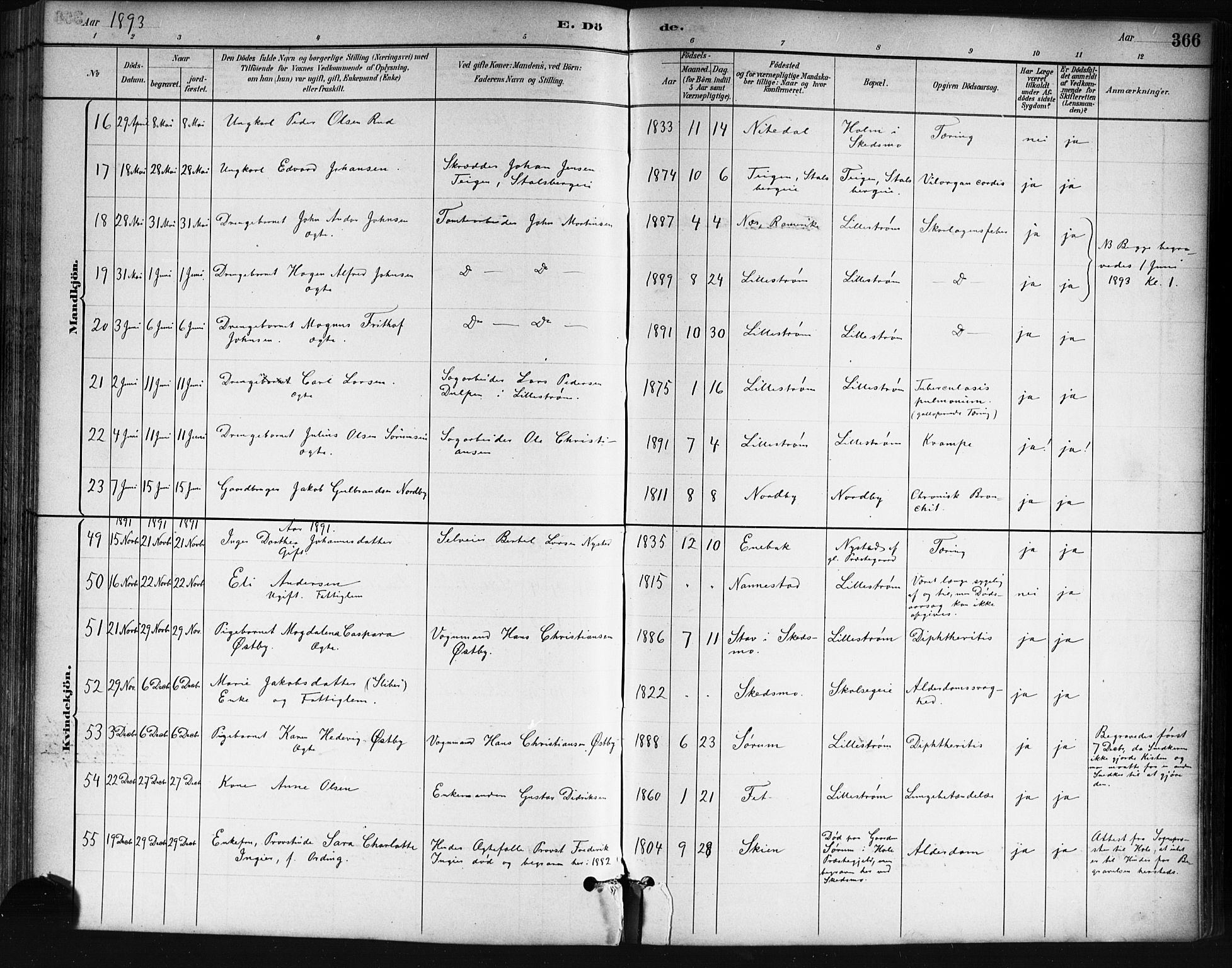Skedsmo prestekontor Kirkebøker, AV/SAO-A-10033a/G/Ga/L0004: Parish register (copy) no. I 4, 1883-1895, p. 366