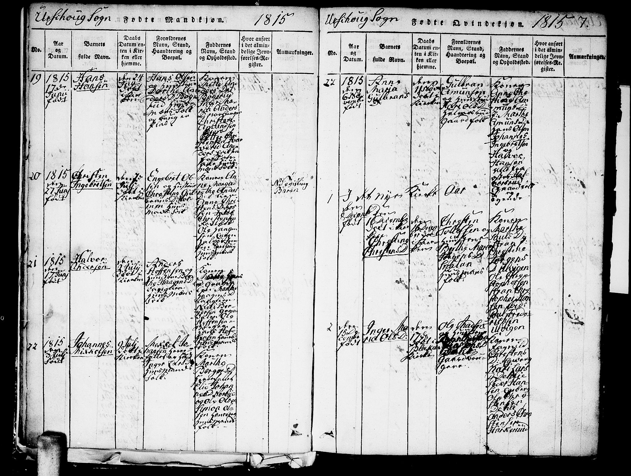 Aurskog prestekontor Kirkebøker, AV/SAO-A-10304a/G/Ga/L0001: Parish register (copy) no. I 1, 1814-1829, p. 7