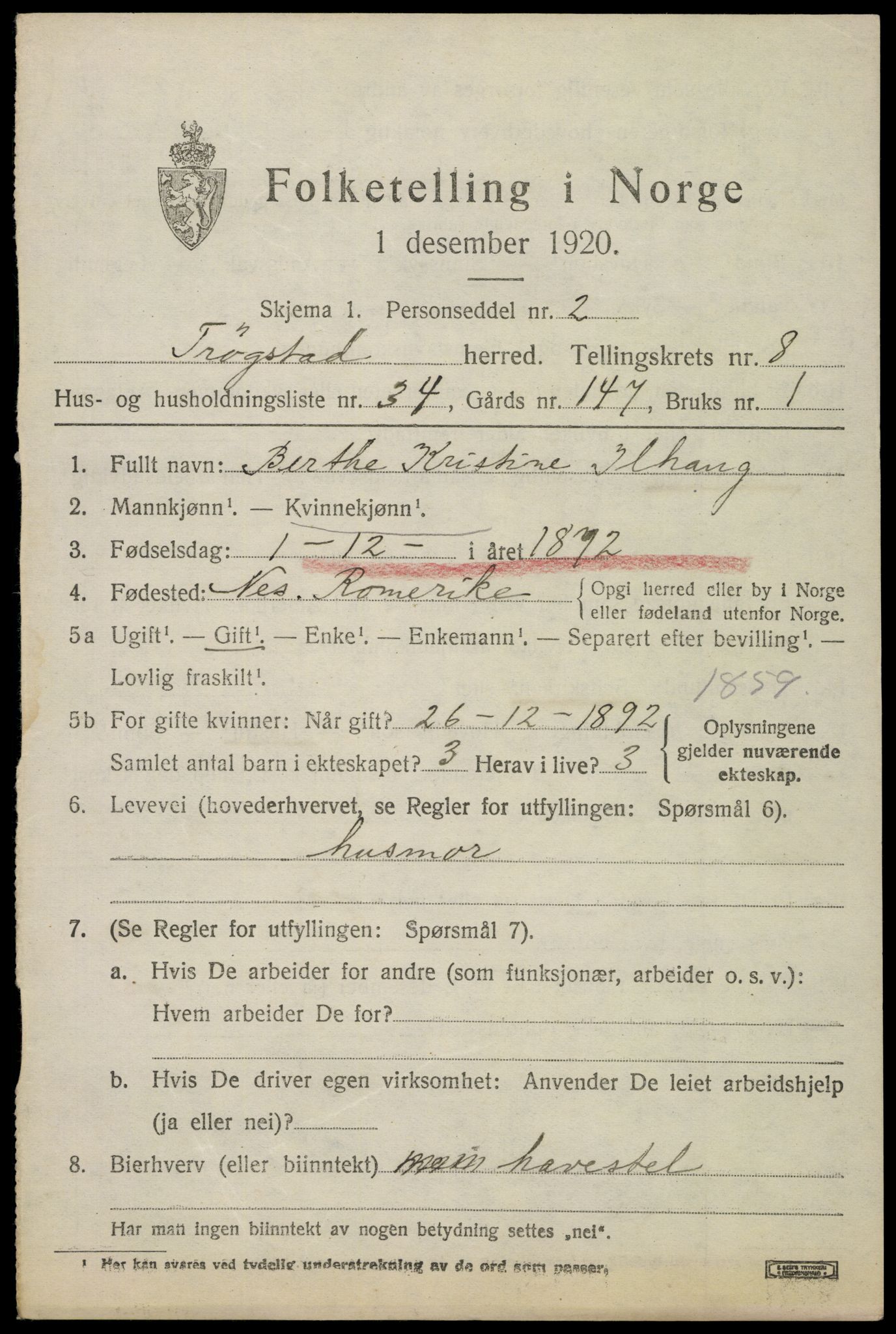 SAO, 1920 census for Trøgstad, 1920, p. 8754