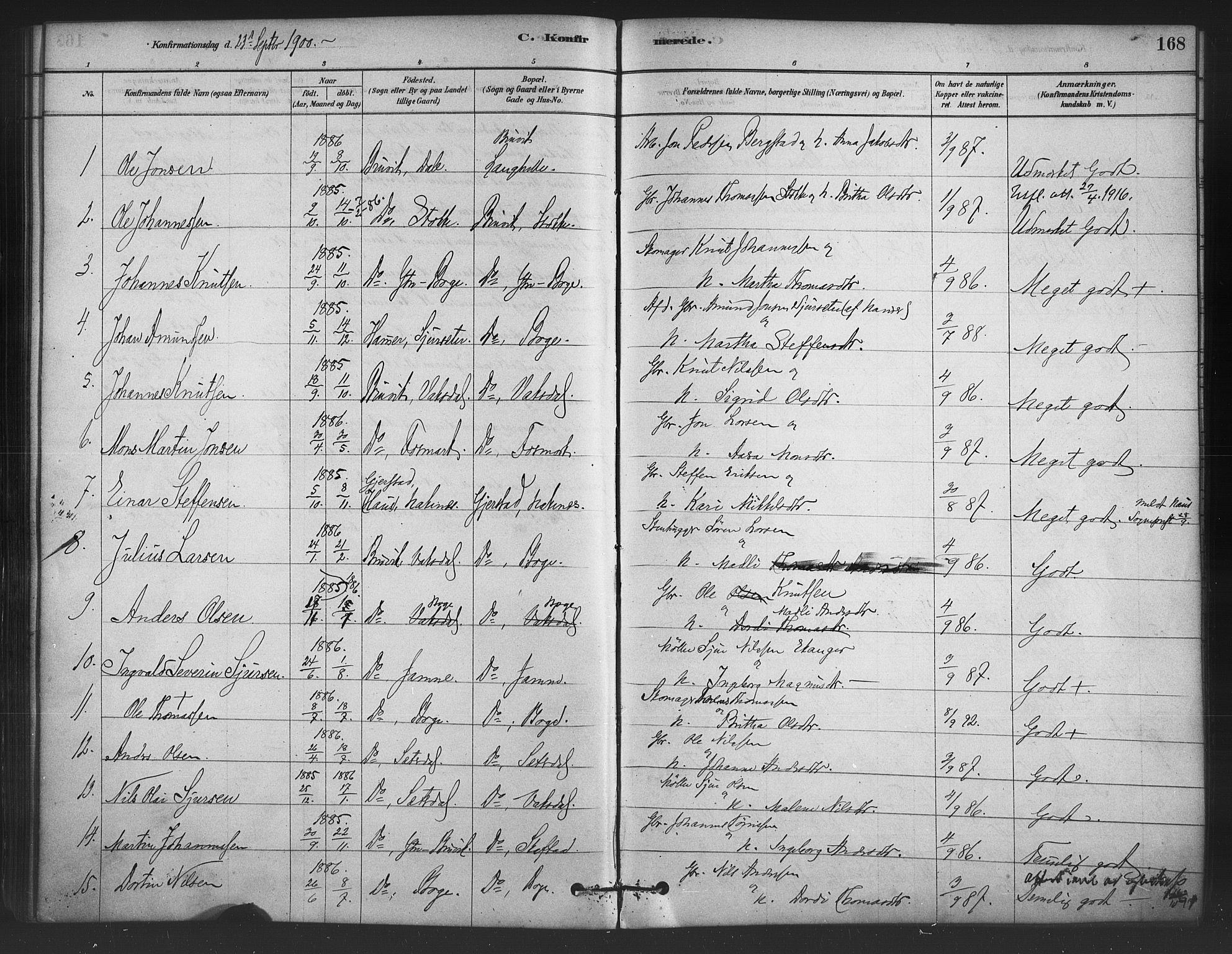 Bruvik Sokneprestembete, SAB/A-74701/H/Haa: Parish register (official) no. B 1, 1878-1904, p. 168