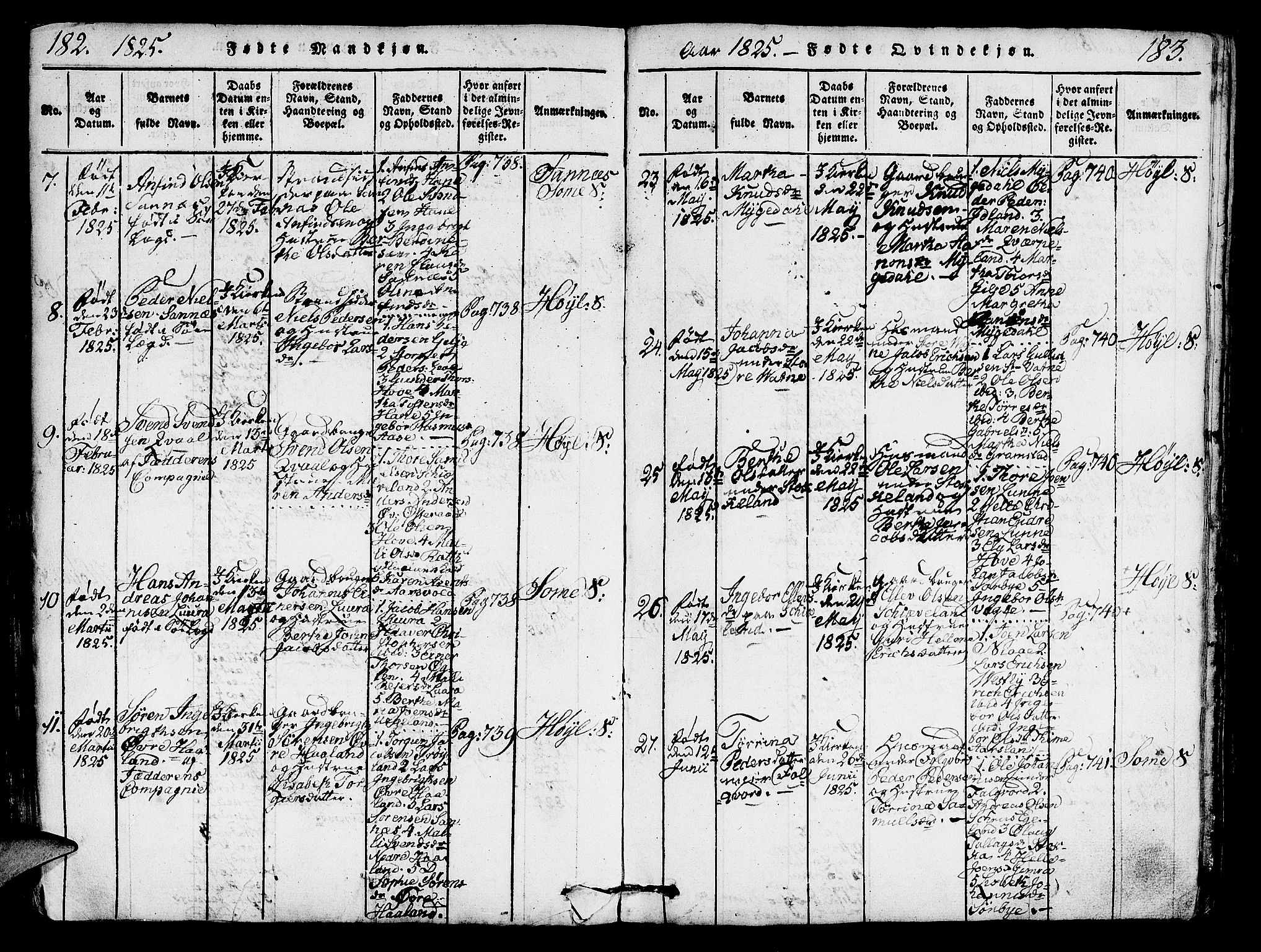 Høyland sokneprestkontor, AV/SAST-A-101799/001/30BA/L0006: Parish register (official) no. A 6, 1815-1825, p. 182-183