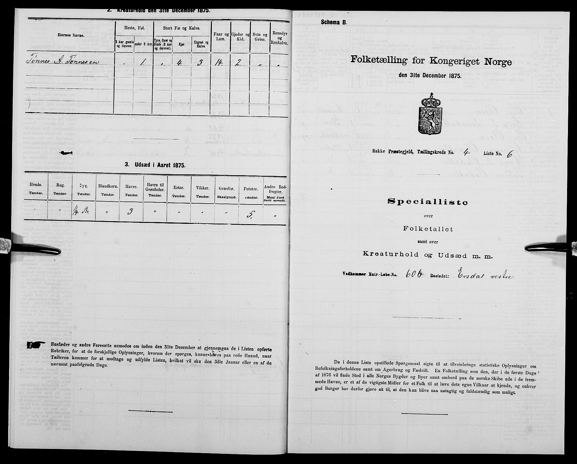 SAK, 1875 census for 1045P Bakke, 1875, p. 393