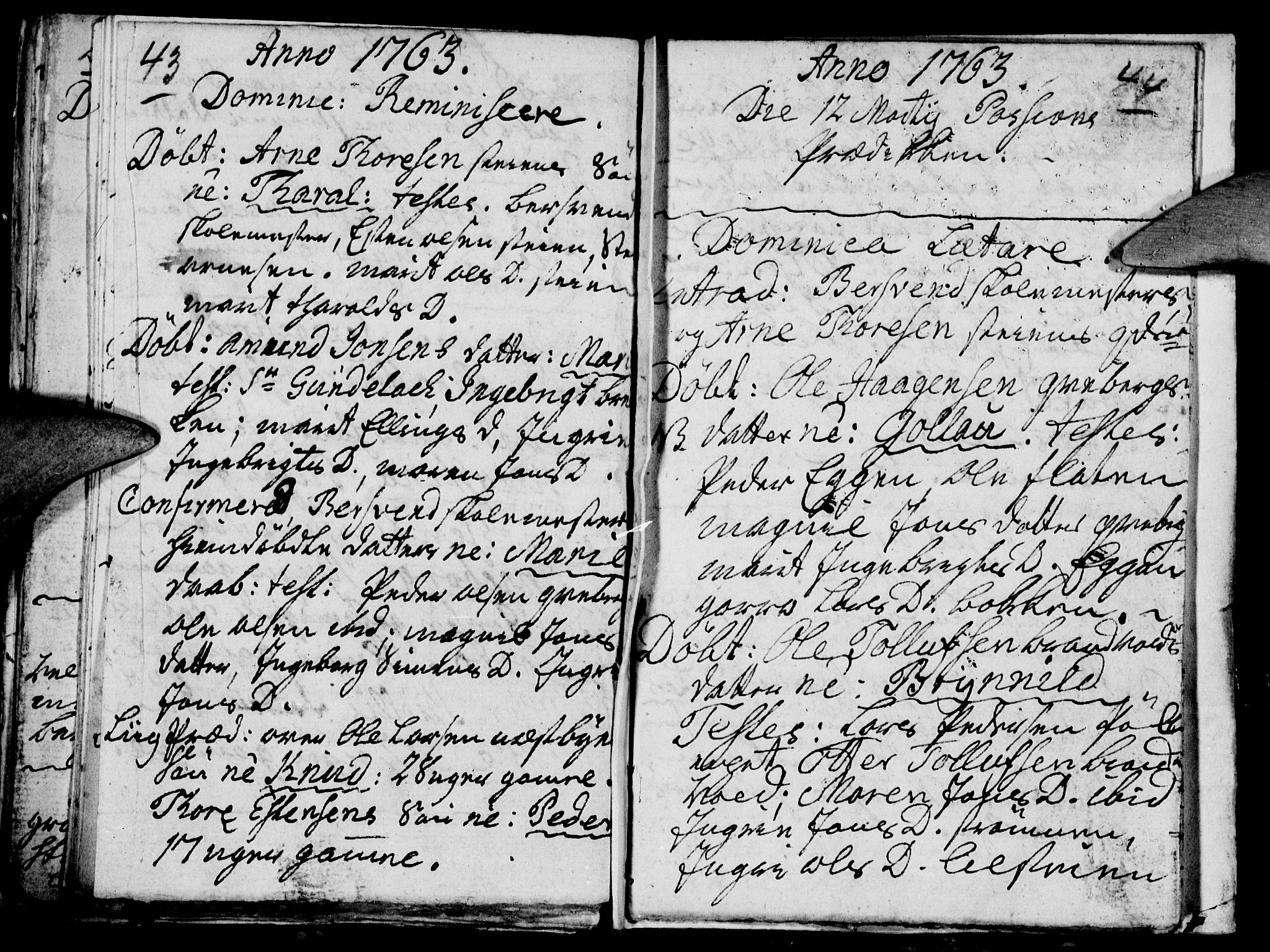 Tynset prestekontor, SAH/PREST-058/H/Ha/Haa/L0004: Parish register (official) no. 4, 1761-1763, p. 43-44