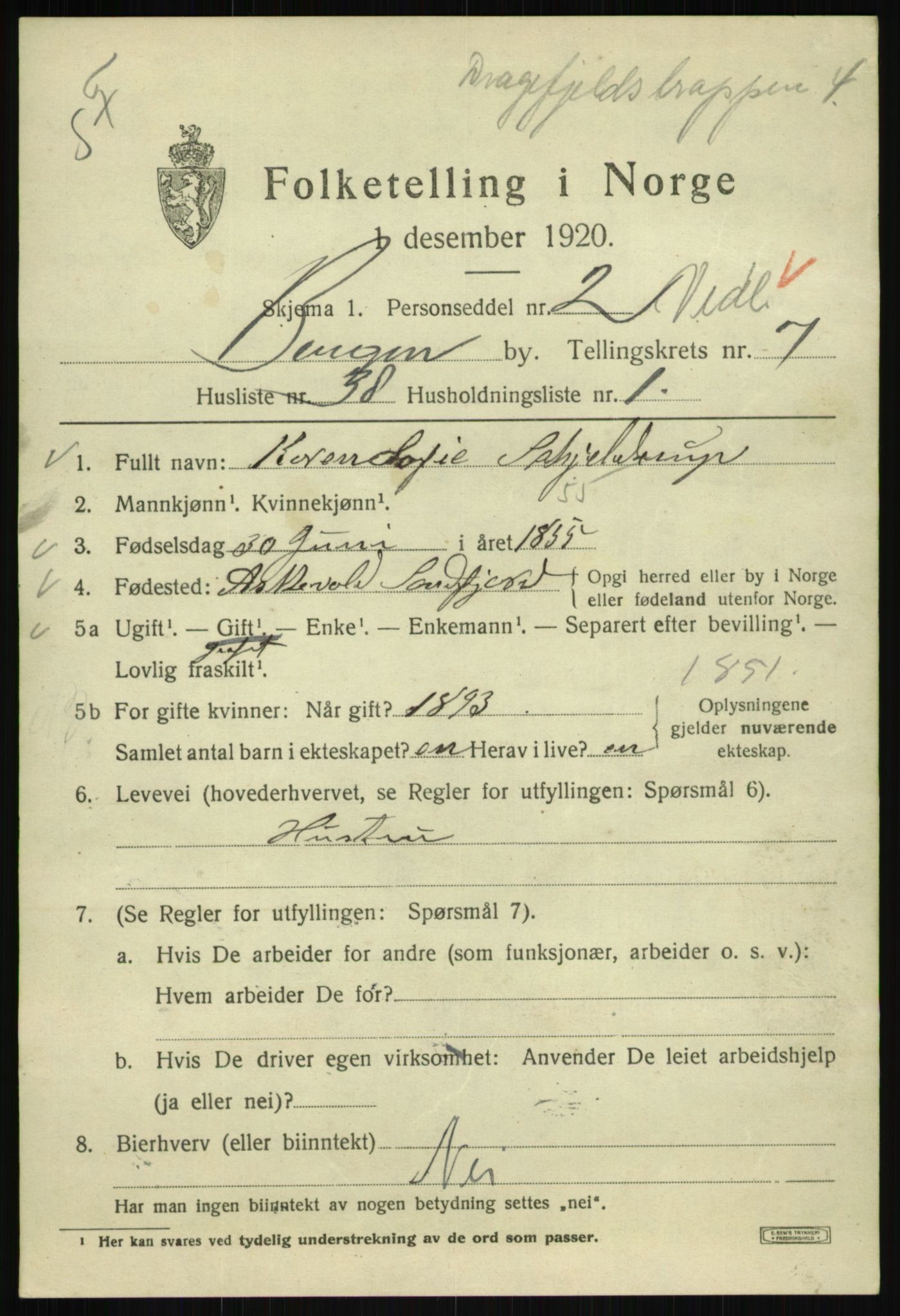 SAB, 1920 census for Bergen, 1920, p. 68376