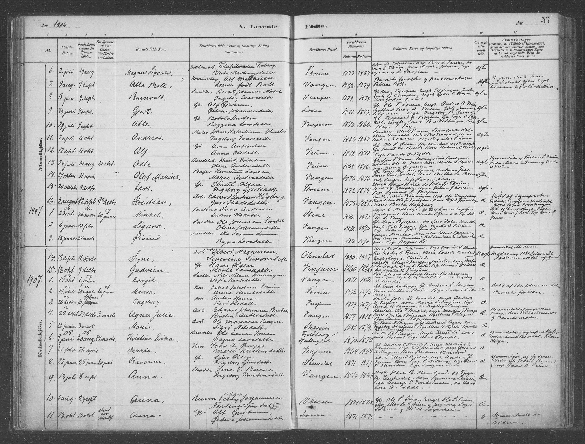 Aurland sokneprestembete, SAB/A-99937/H/Ha/Hab/L0001: Parish register (official) no. B  1, 1880-1909, p. 57