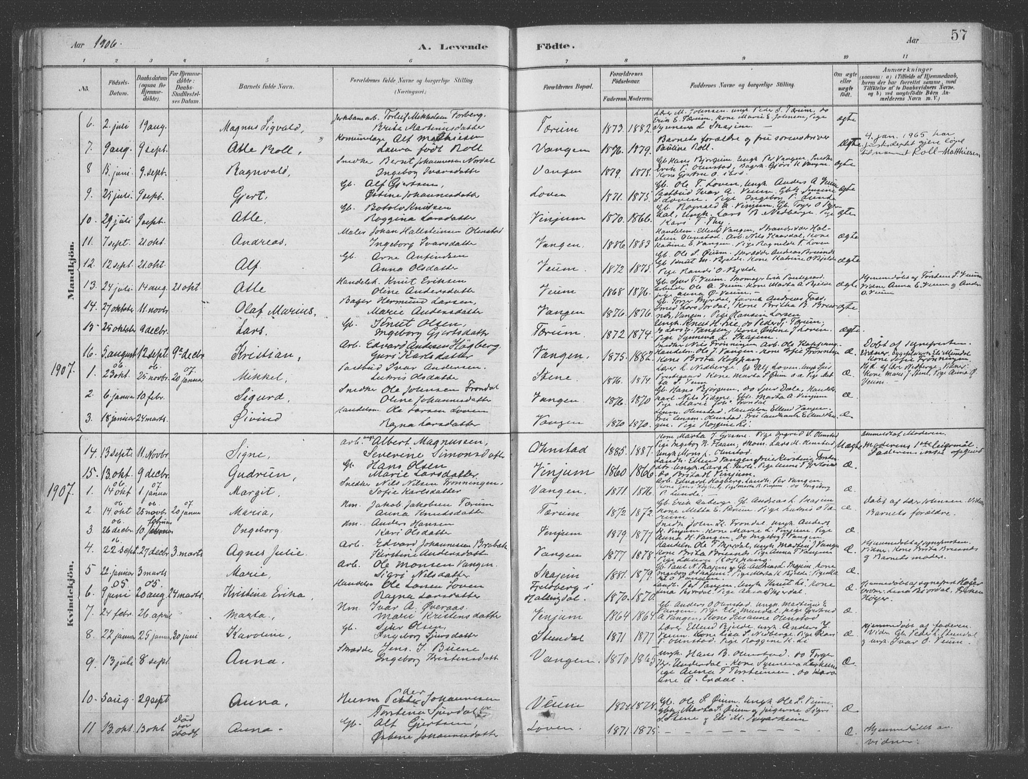 Aurland sokneprestembete, AV/SAB-A-99937/H/Ha/Hab/L0001: Parish register (official) no. B  1, 1880-1909, p. 57