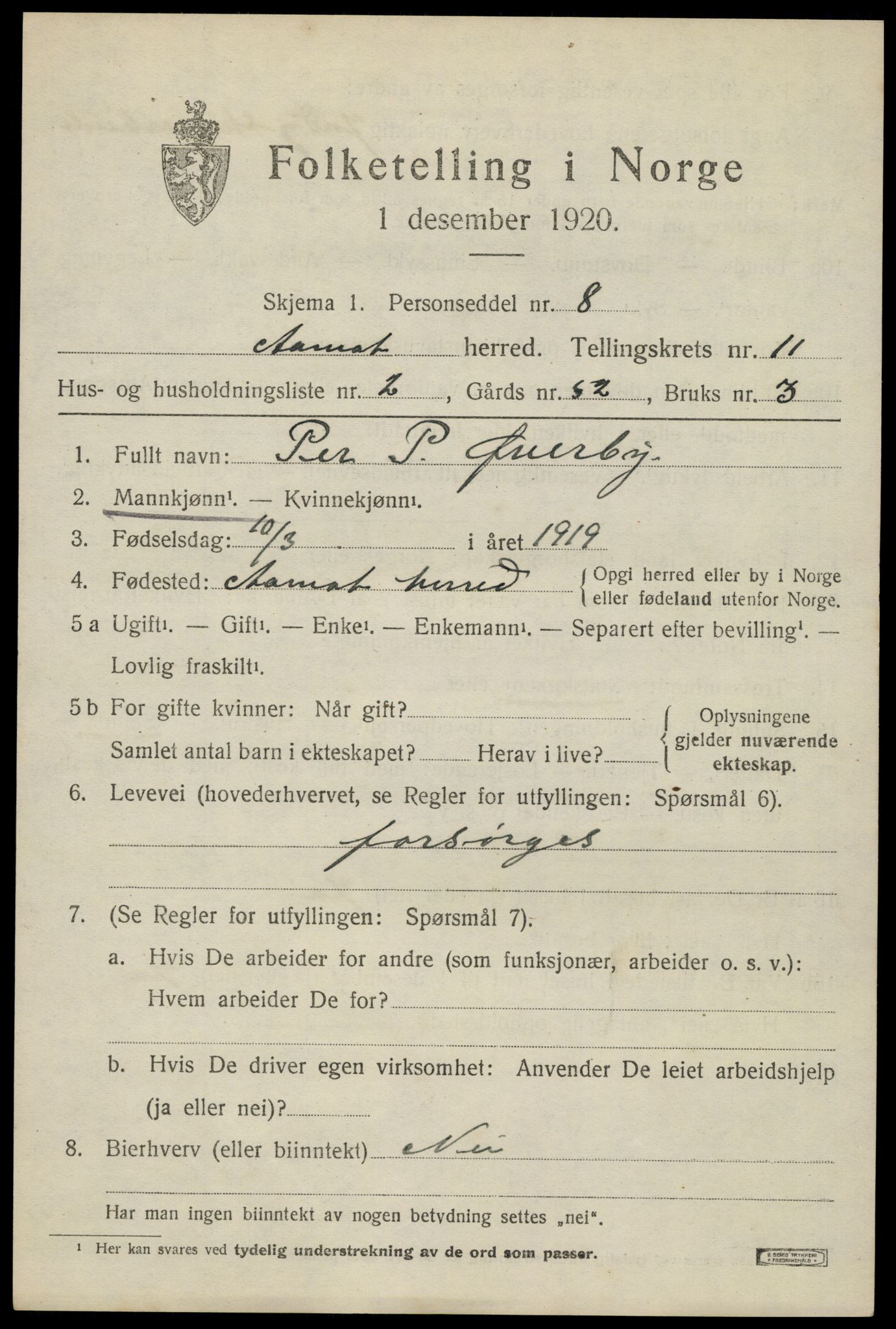 SAH, 1920 census for Åmot, 1920, p. 9437