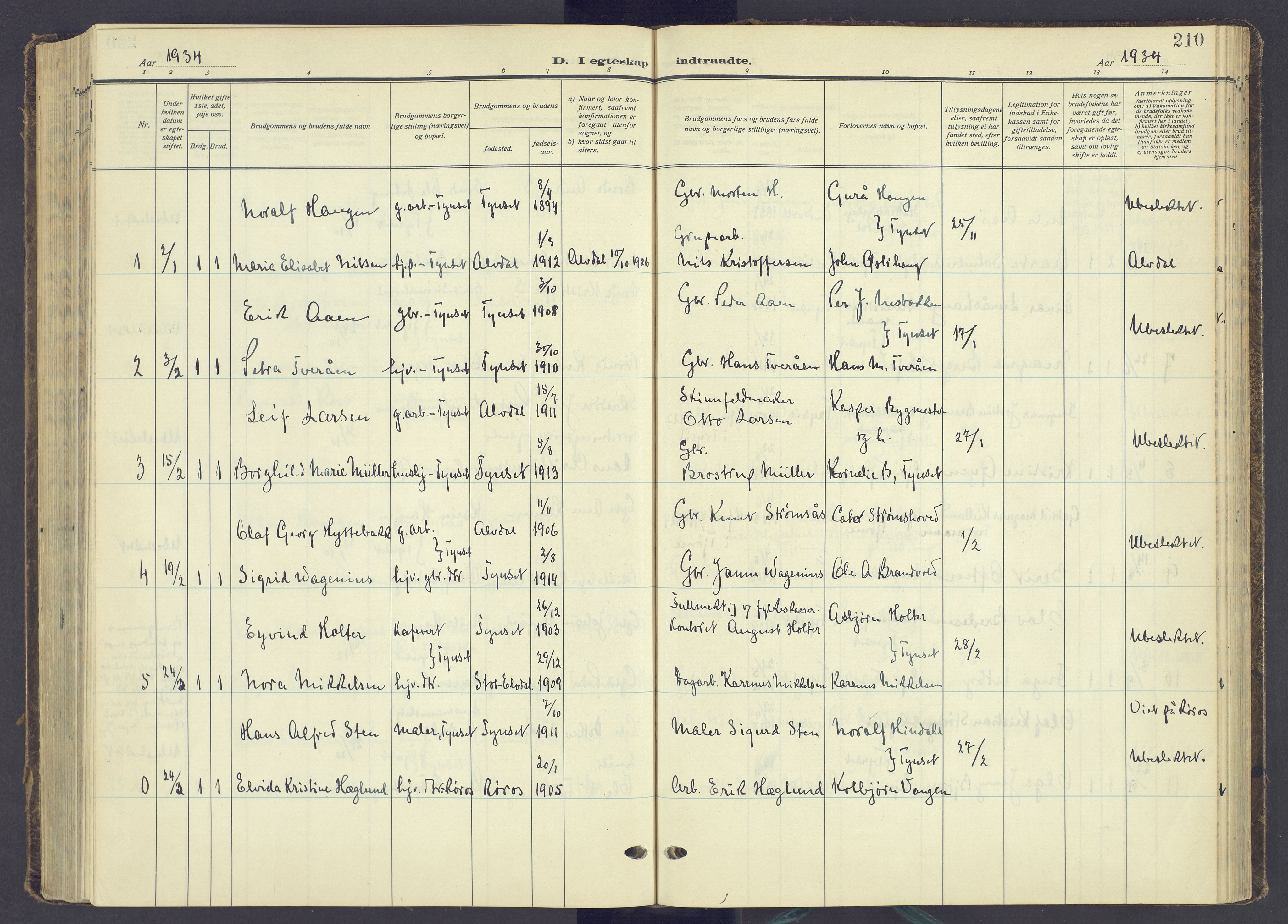 Tynset prestekontor, AV/SAH-PREST-058/H/Ha/Haa/L0027: Parish register (official) no. 27, 1930-1944, p. 210