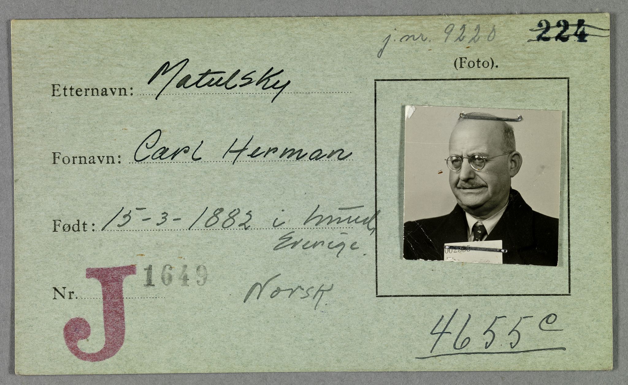 Sosialdepartementet, Våre Falne, RA/S-1708/E/Ee/L0021A: Fotografier av jøder på legitimasjonskort (1941-42), 1941-1942, p. 249