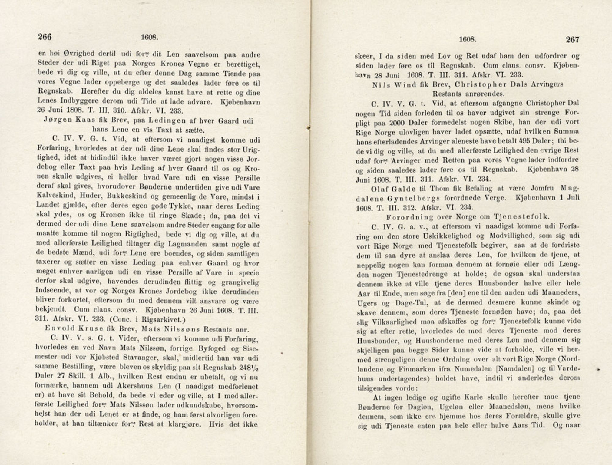 Publikasjoner utgitt av Det Norske Historiske Kildeskriftfond, PUBL/-/-/-: Norske Rigs-Registranter, bind 4, 1603-1618, p. 266-267