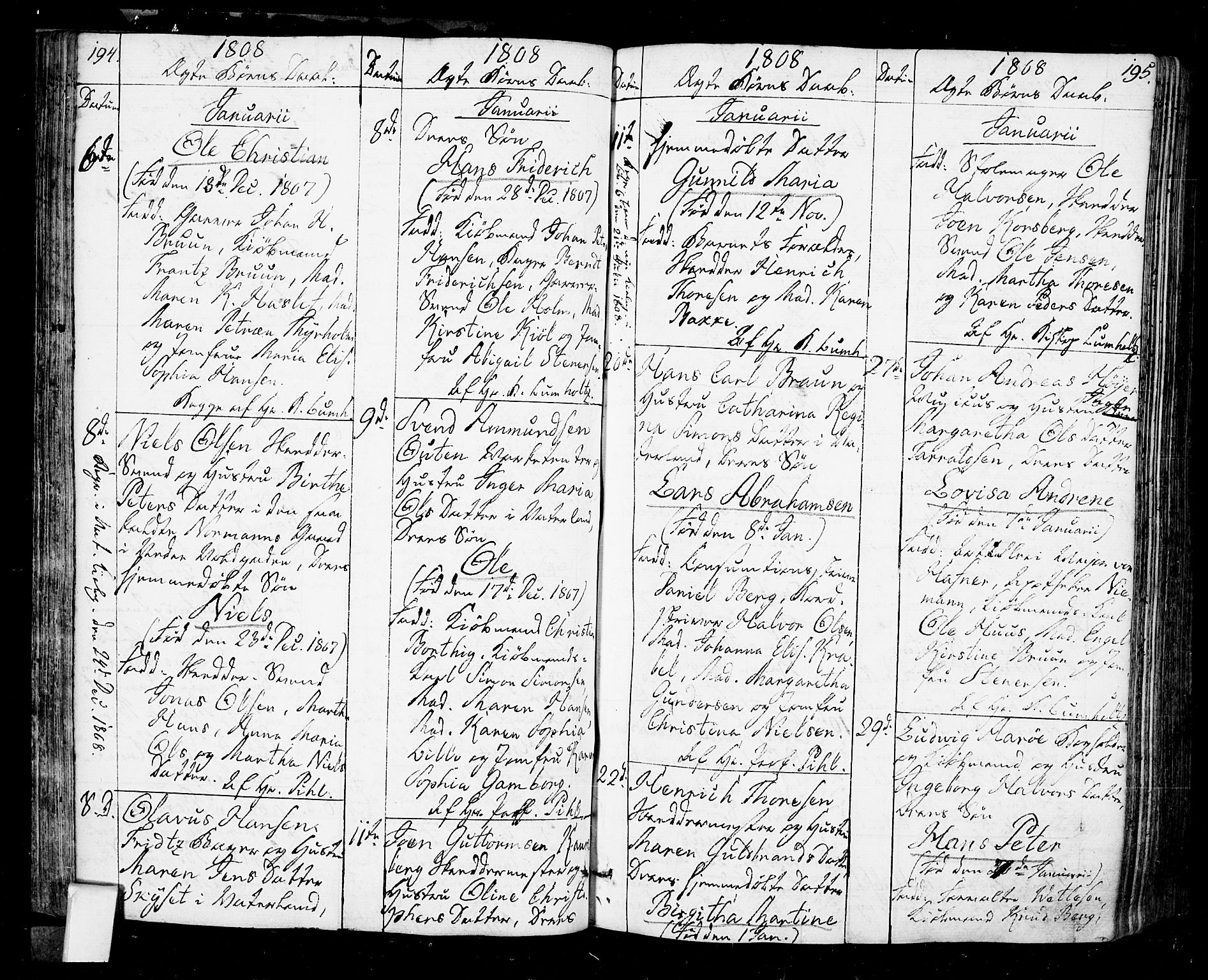 Oslo domkirke Kirkebøker, SAO/A-10752/F/Fa/L0006: Parish register (official) no. 6, 1807-1817, p. 194-195