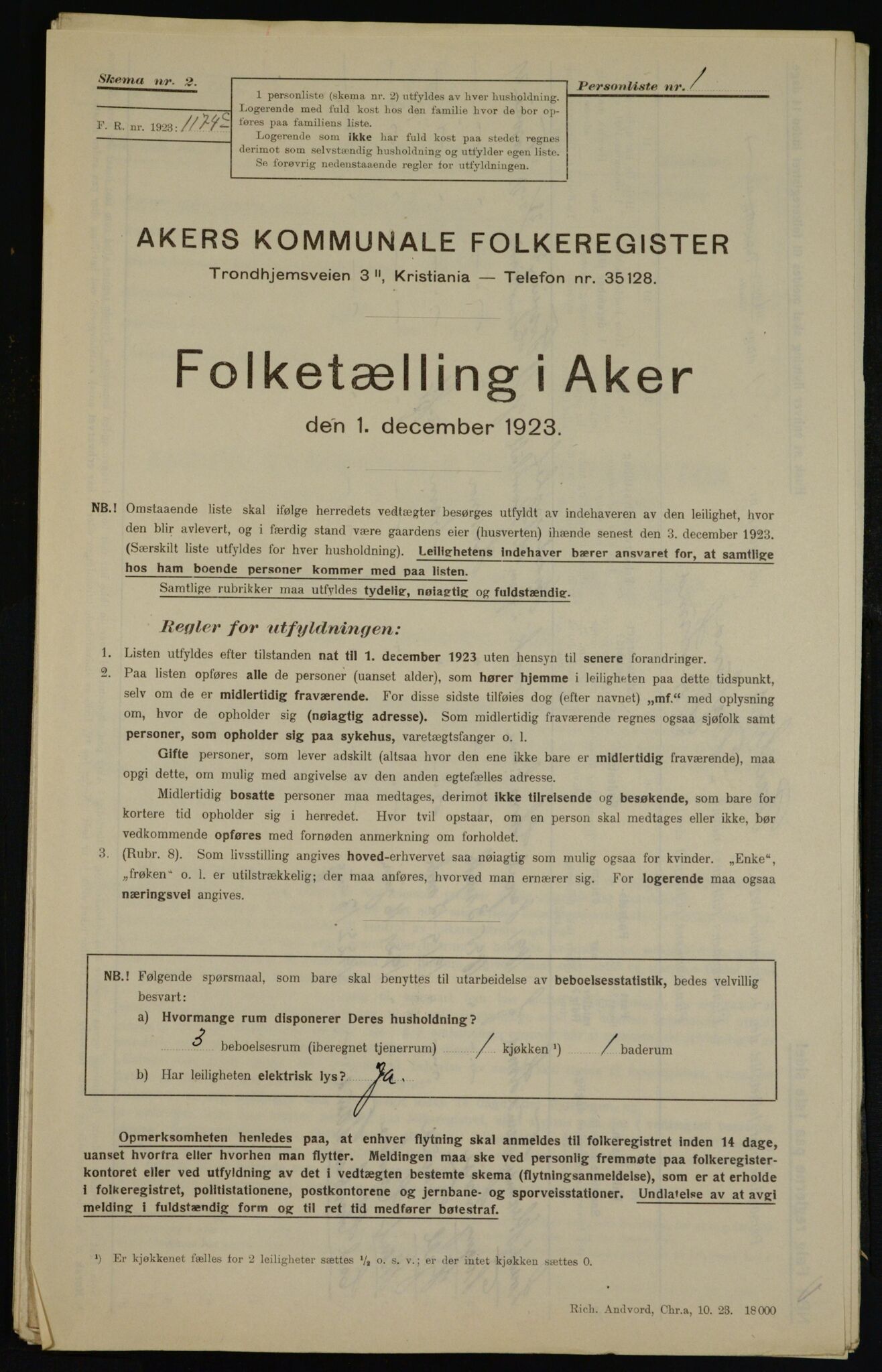 , Municipal Census 1923 for Aker, 1923, p. 43441