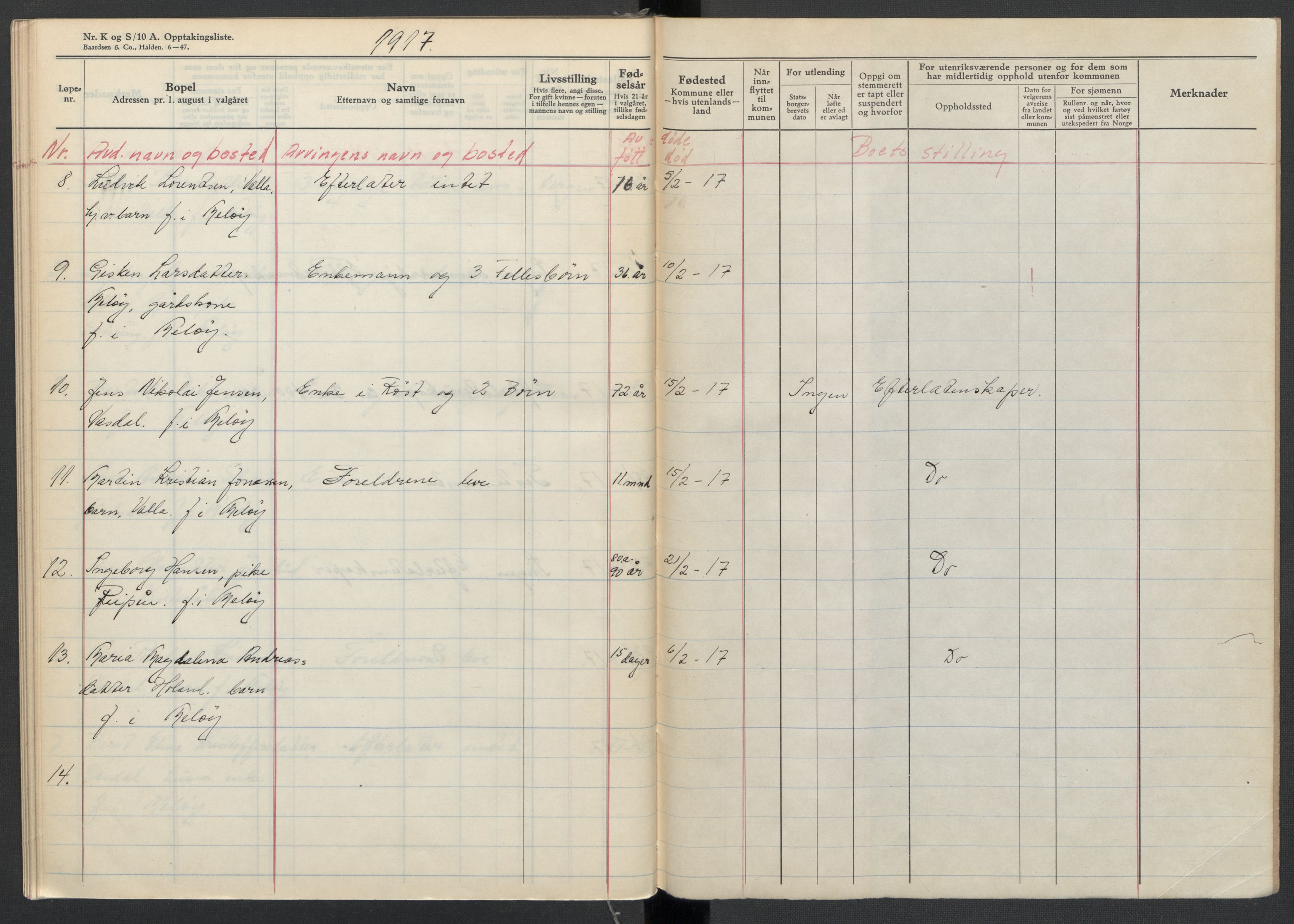 Meløy lensmannskontor, SAT/A-5701/1/02/L0001: 2.01.01 - Dødsfallsprotokoll, 1911-1917